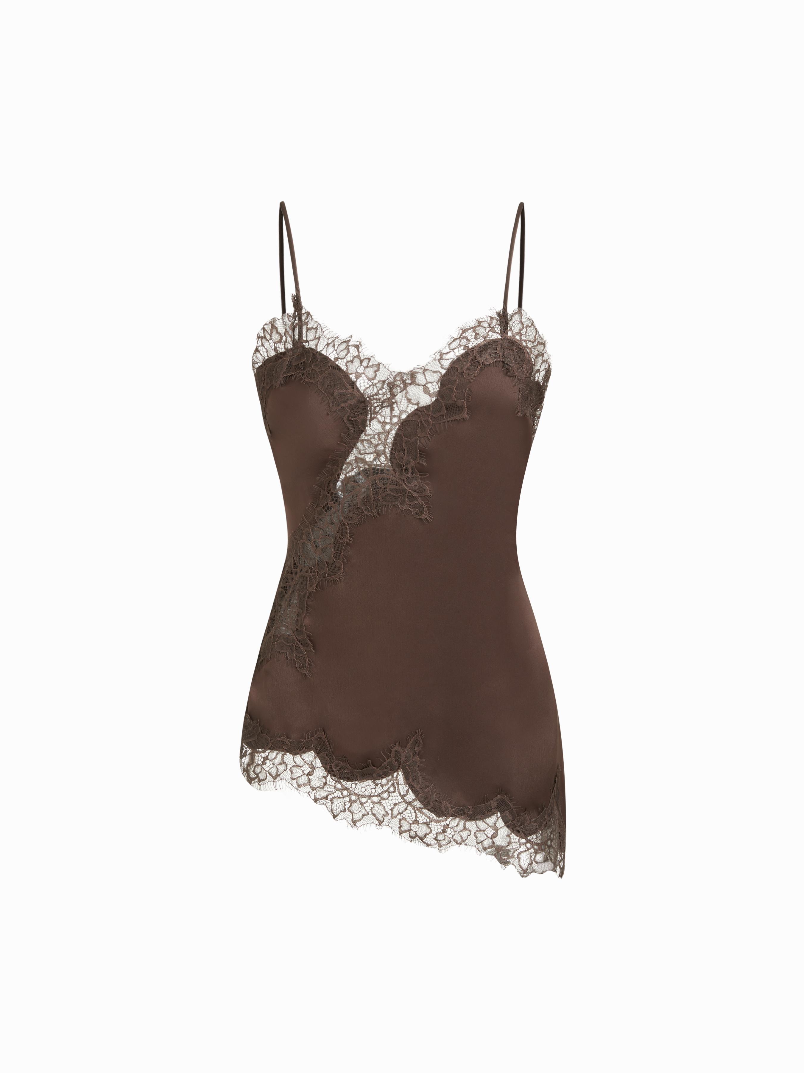 Satin V-neck Floral Lace Lettuce Trim Cami Blouse by CIDER