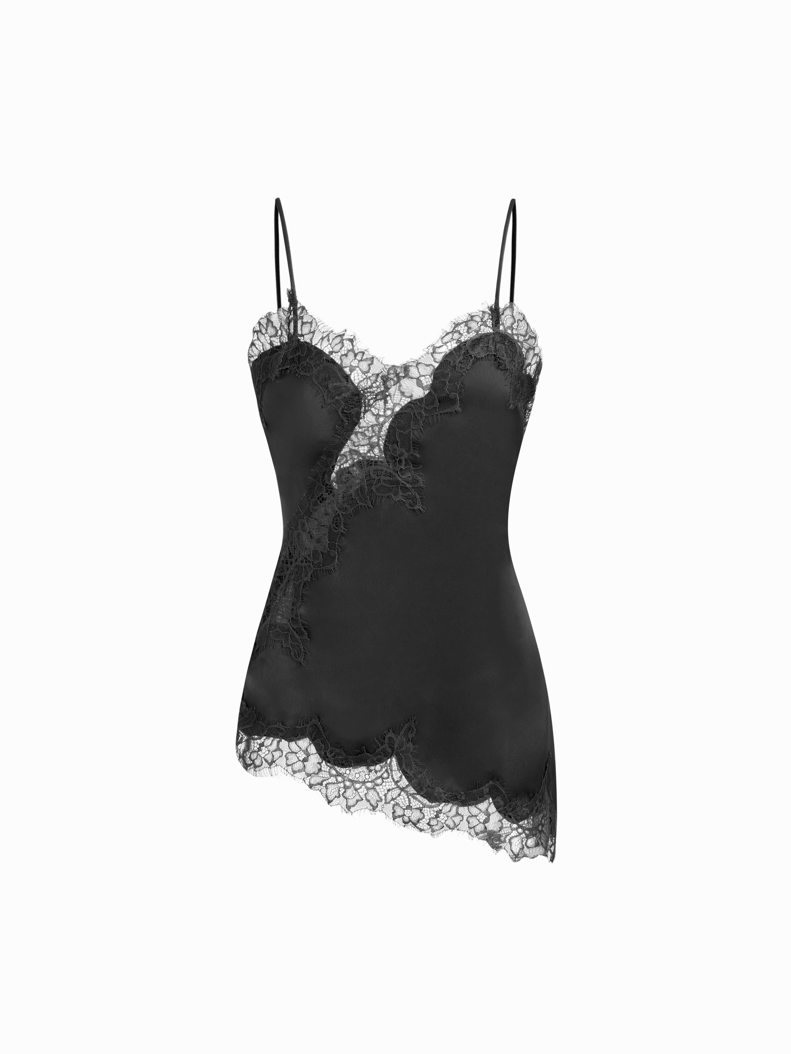 Satin V-neck Floral Lace Lettuce Trim Cami Blouse by CIDER