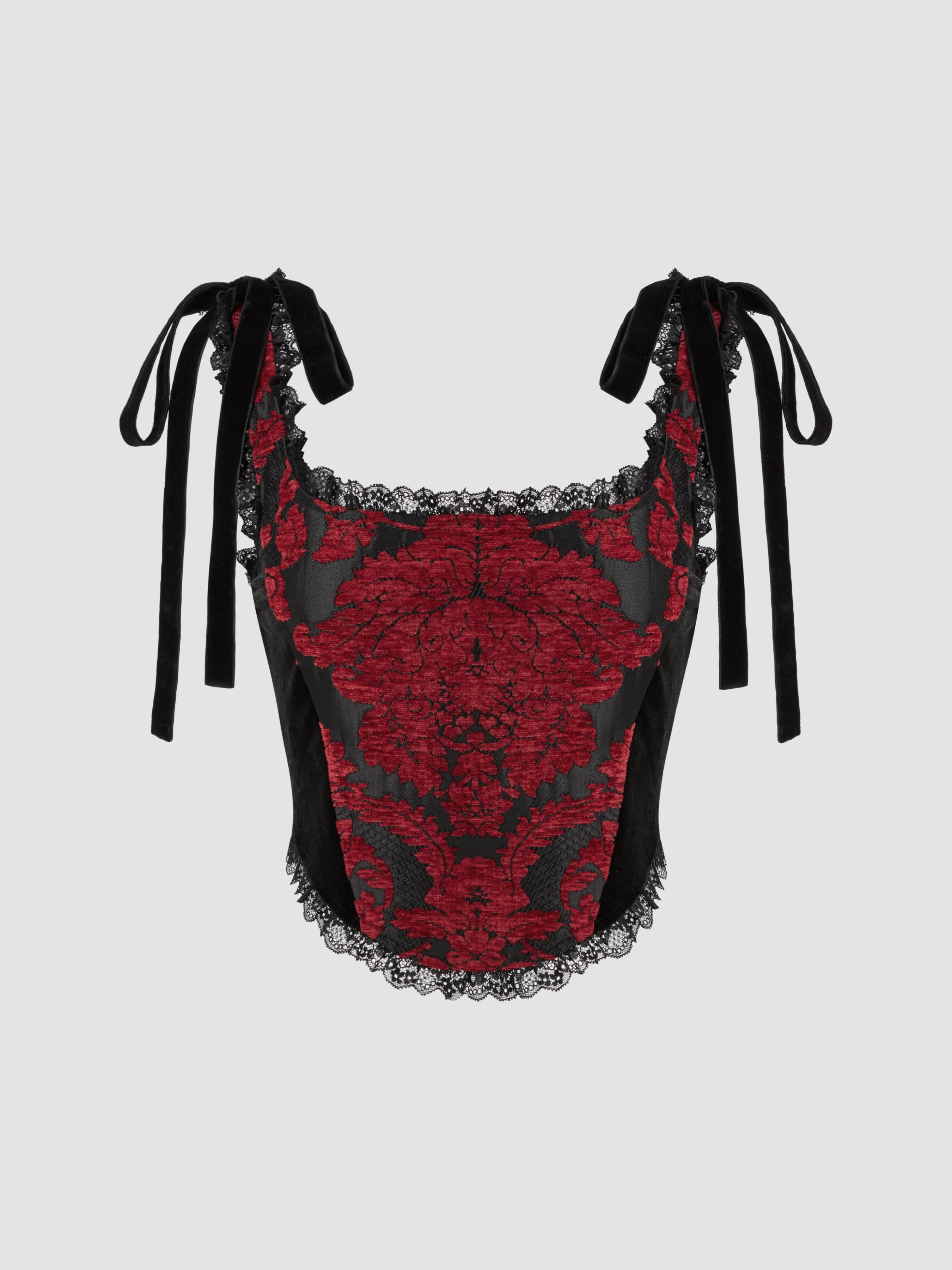 Scoop Neck Floral Lace Knotted Cami Corset Top by CIDER