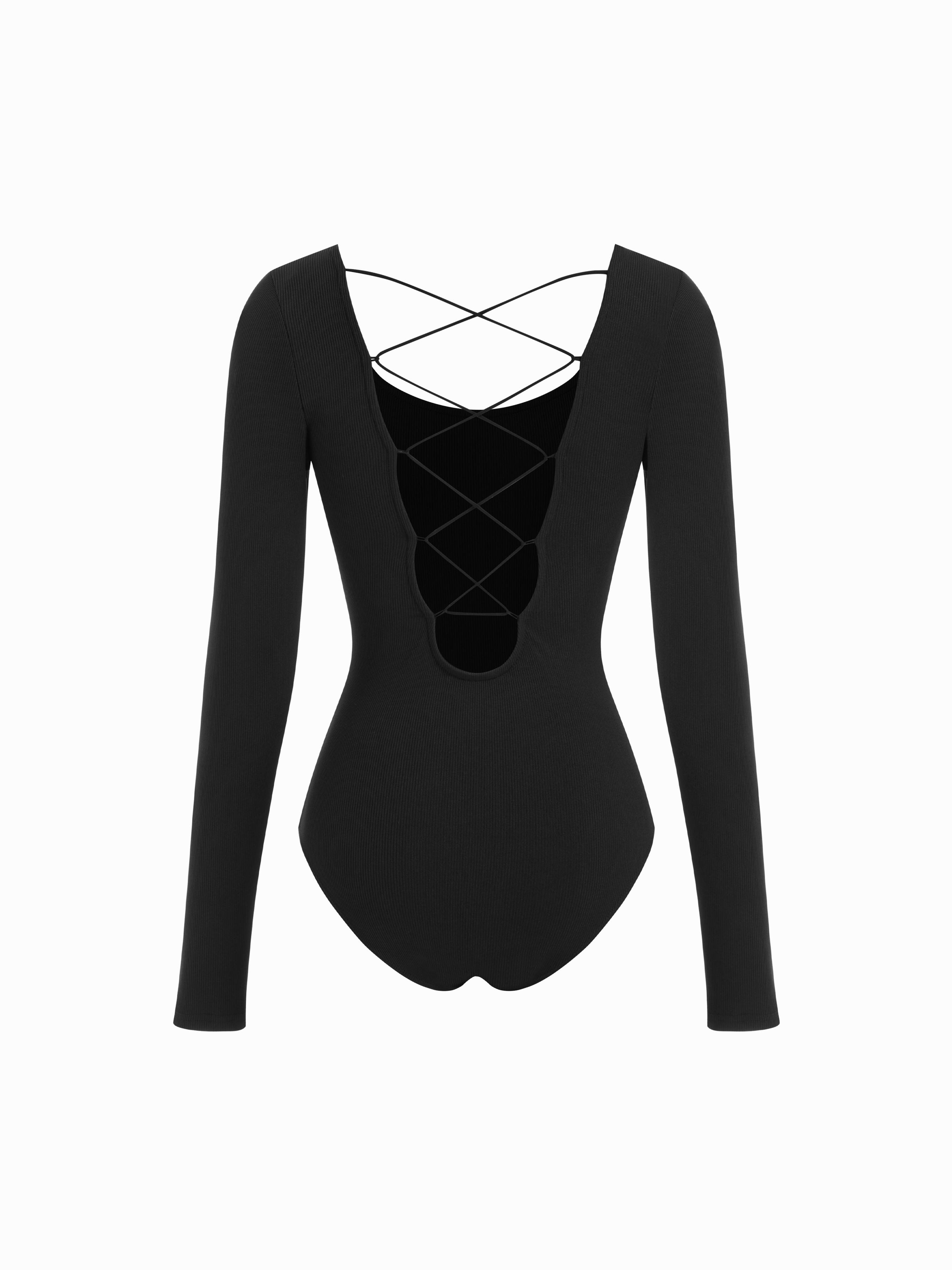 Scoop Neck Lace Up Backless Bodysuit by CIDER