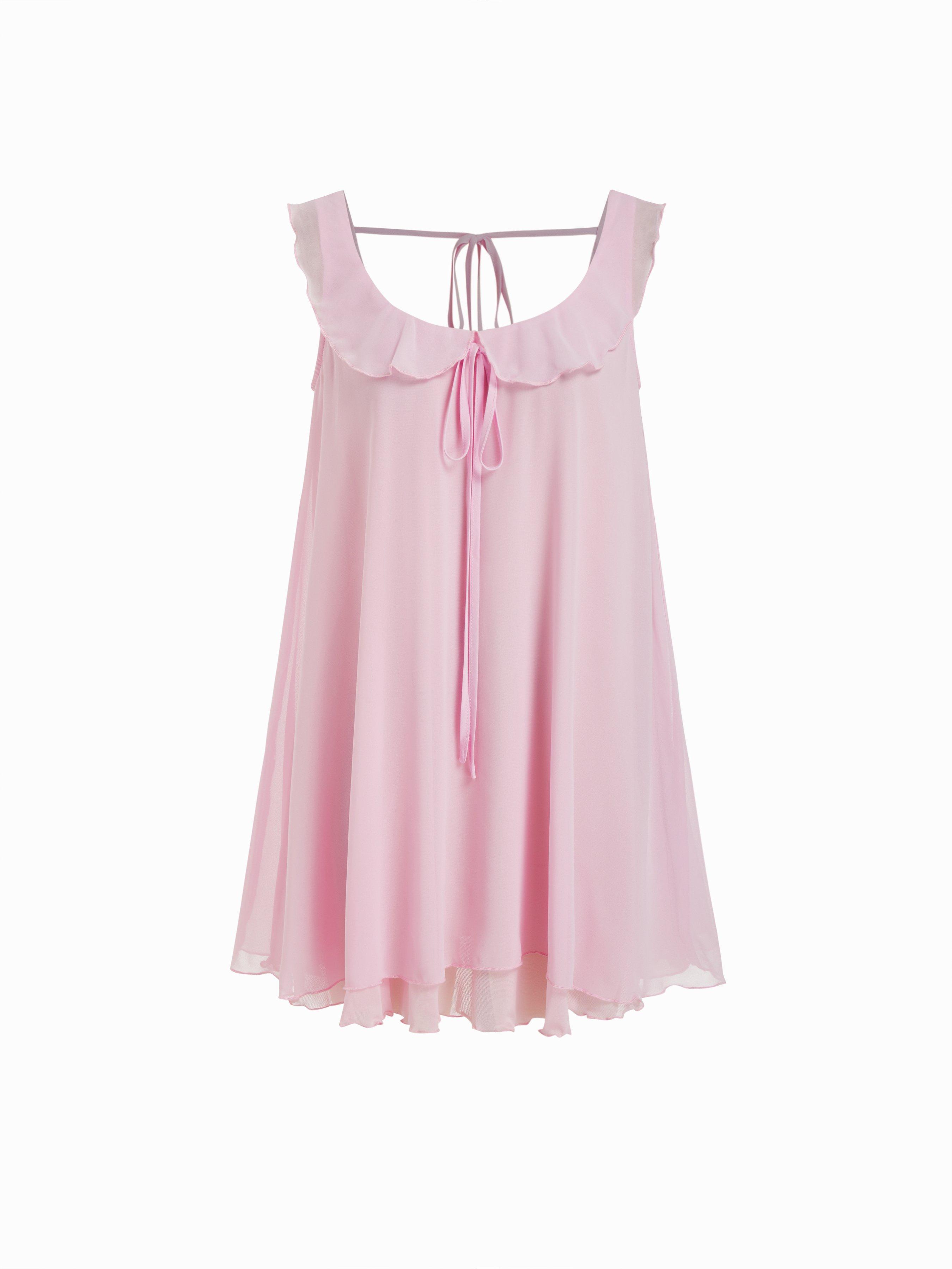 Scoop Neck Sleeveless Ruffle Bowknot Mini Nightdress by CIDER