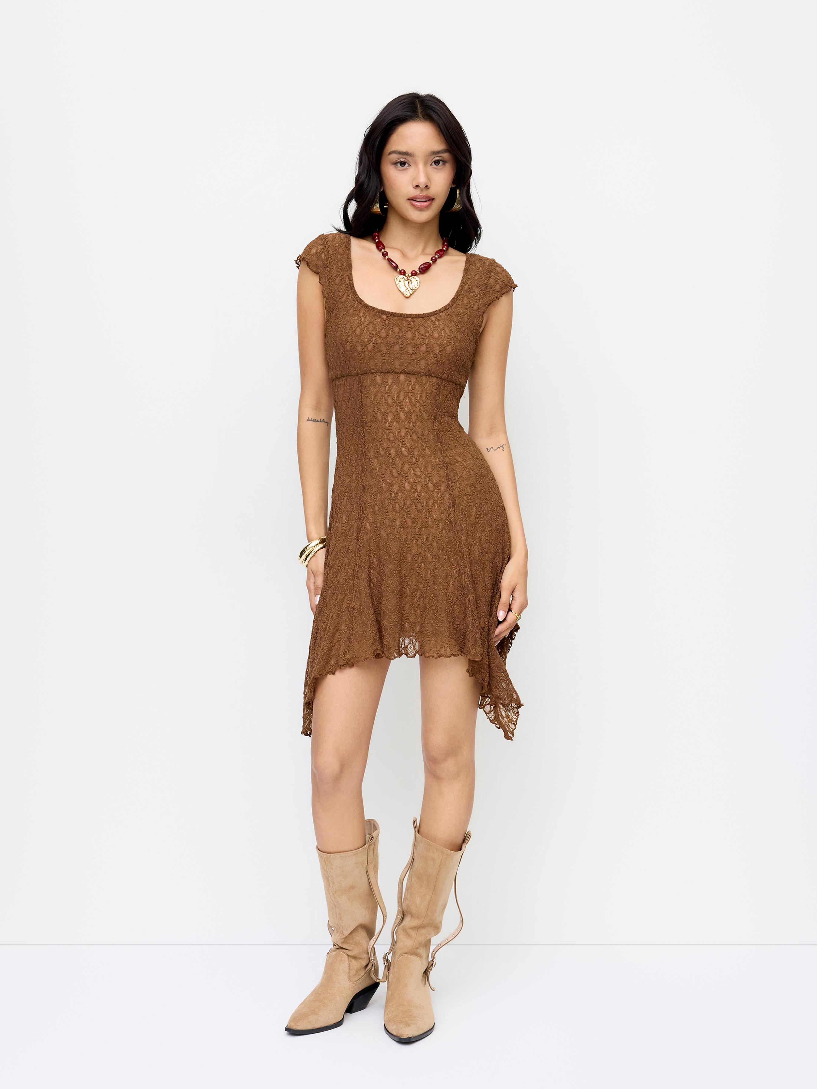 Scoop Neckline Asymmetrical Hem A-line Mini Dress by CIDER