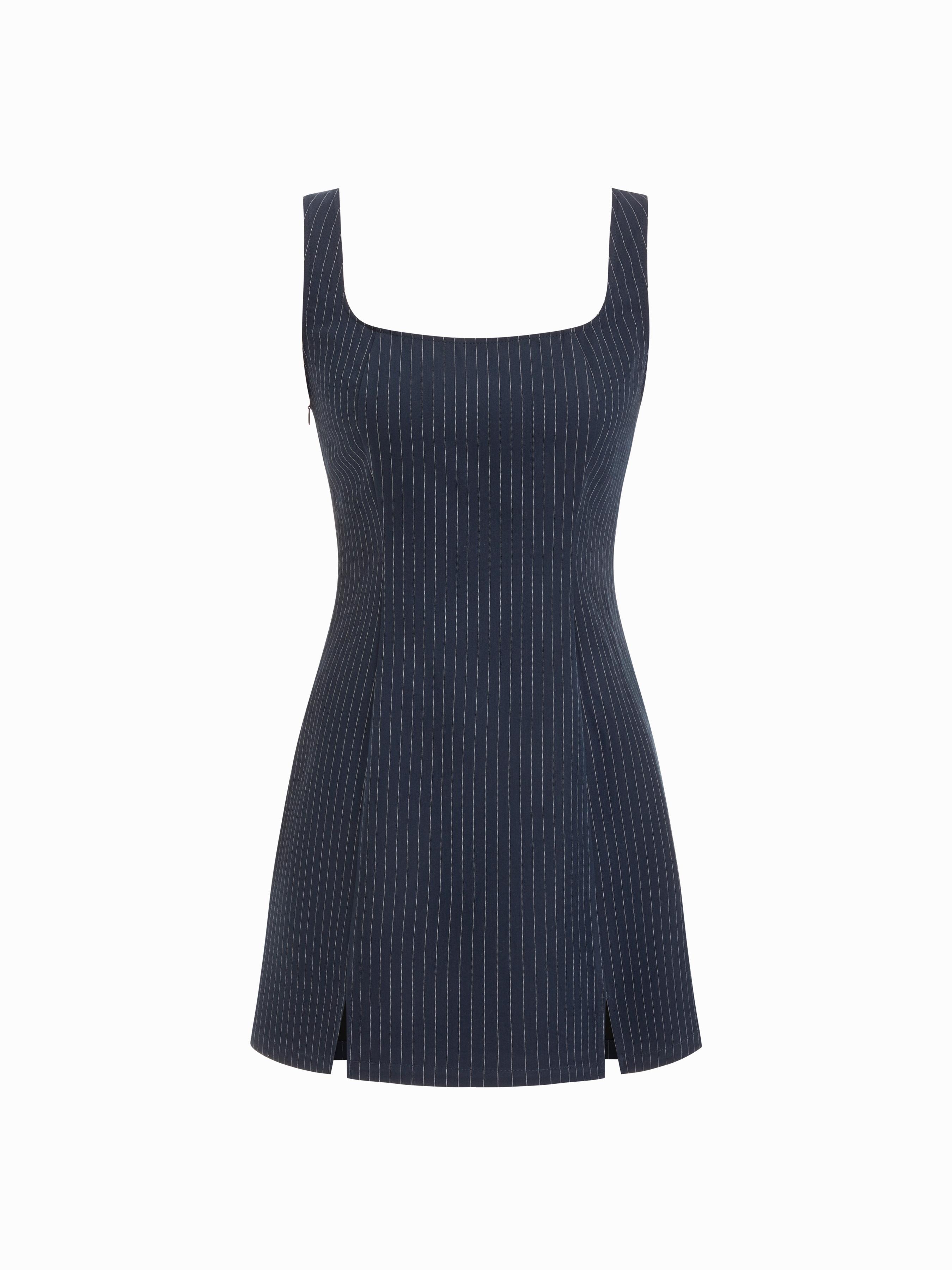 Scoop Neckline Checks Zipper Mini Dress by CIDER