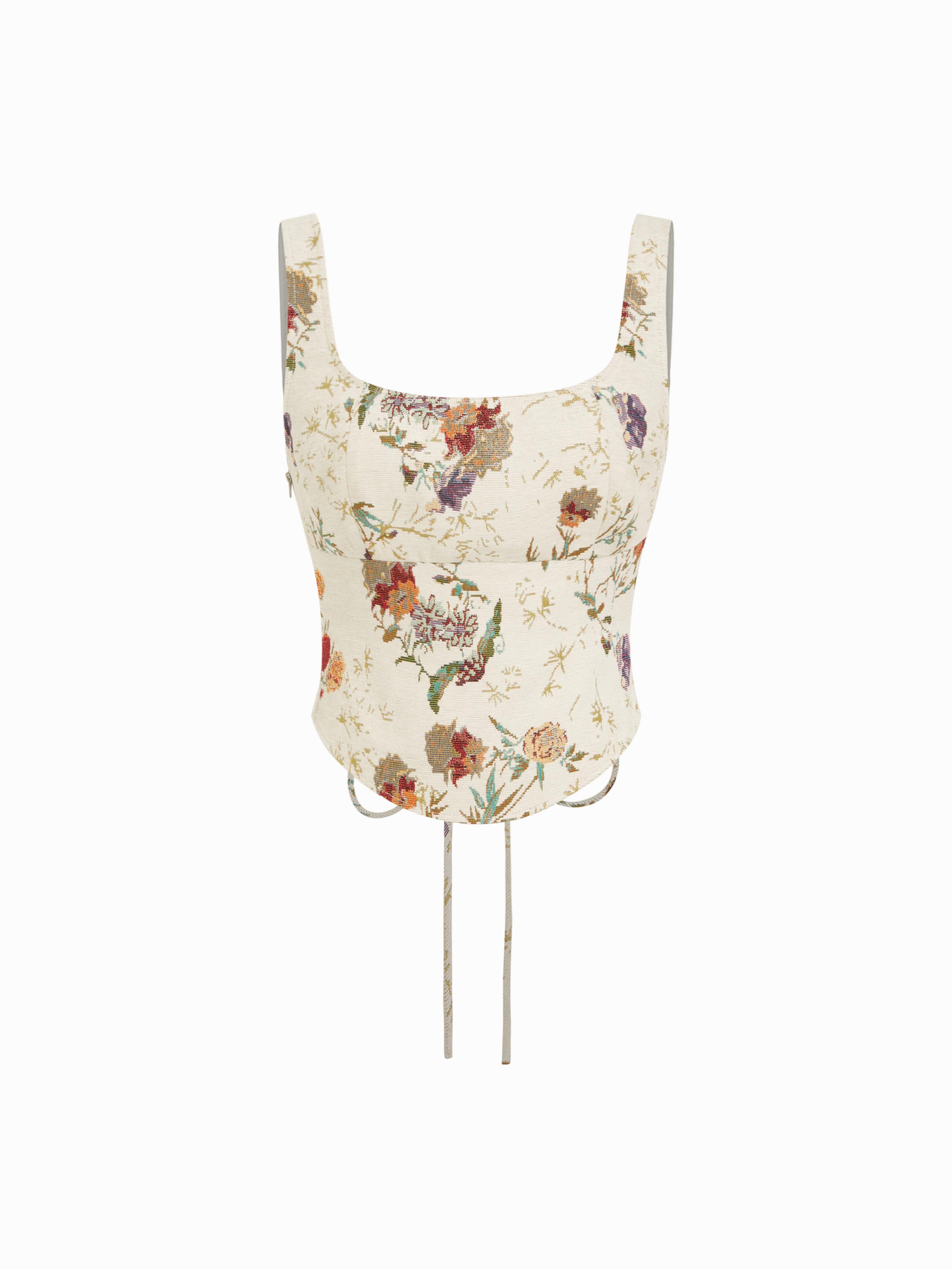 Scoop Neckline Floral Lace Up Crop Tank Top by CIDER