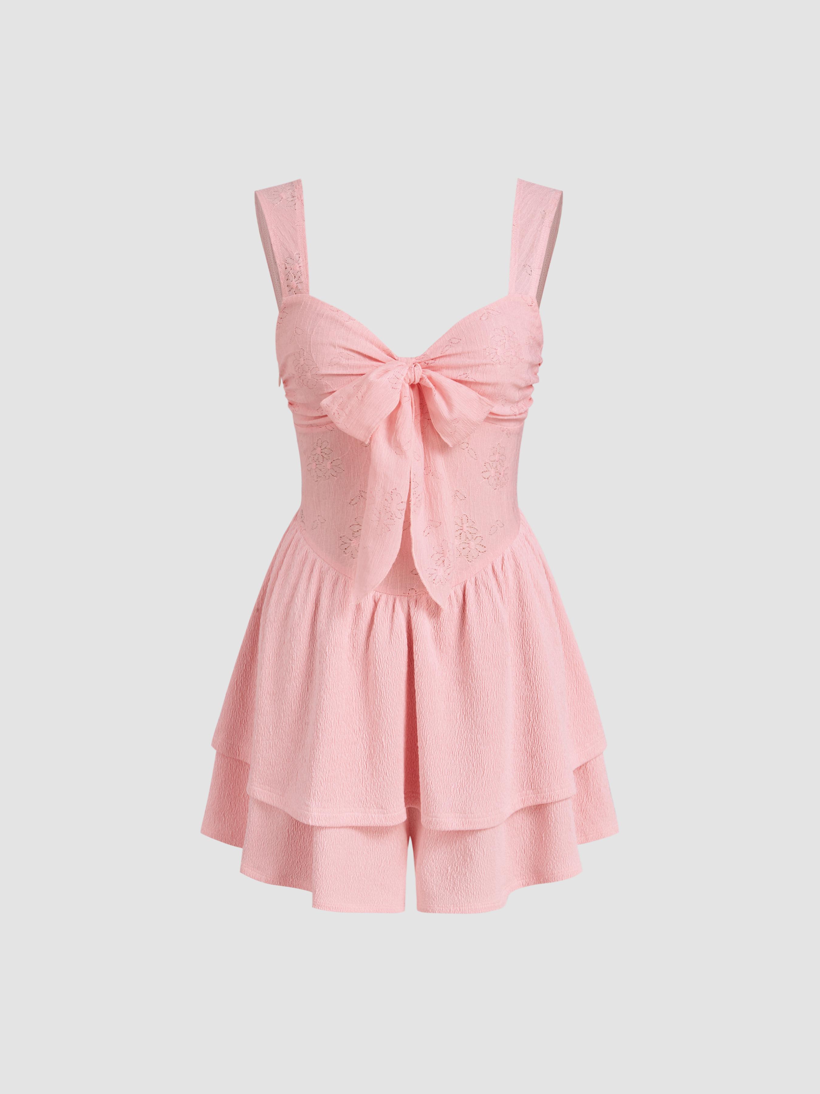 Scoop Neckline Jacquard Bowknot Romper by CIDER