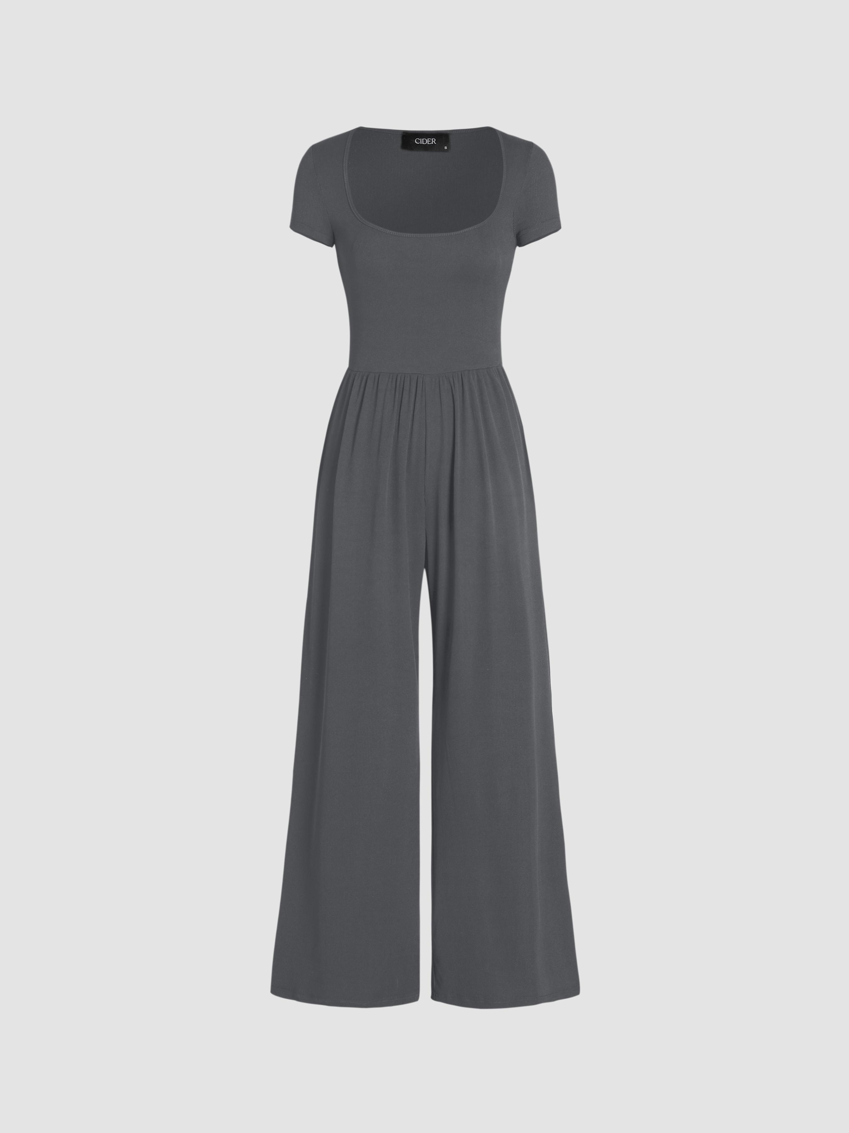 Scoop Neckline Short Sleeve Wide Leg Jumpsuit by CIDER