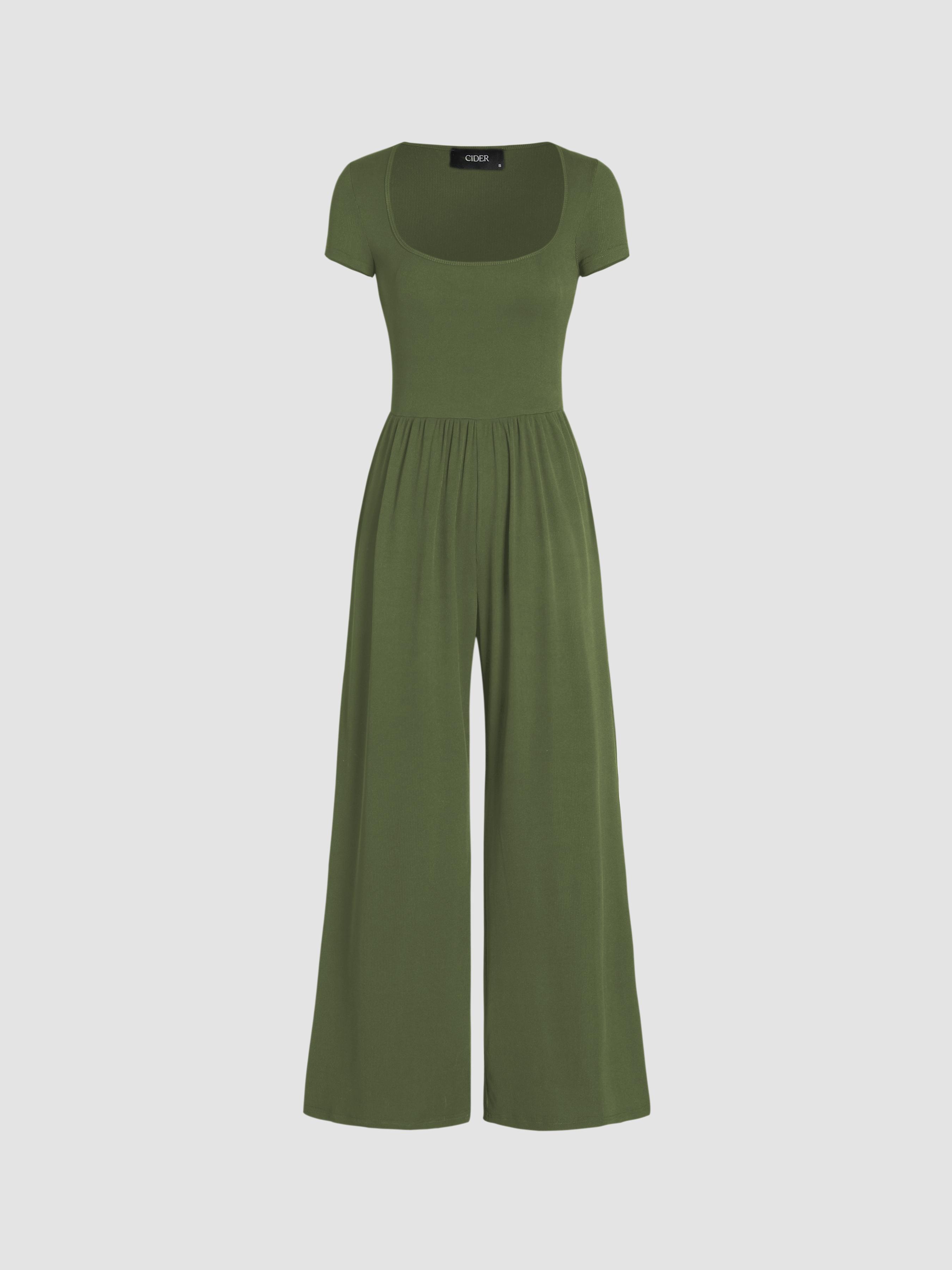 Scoop Neckline Short Sleeve Wide Leg Jumpsuit by CIDER