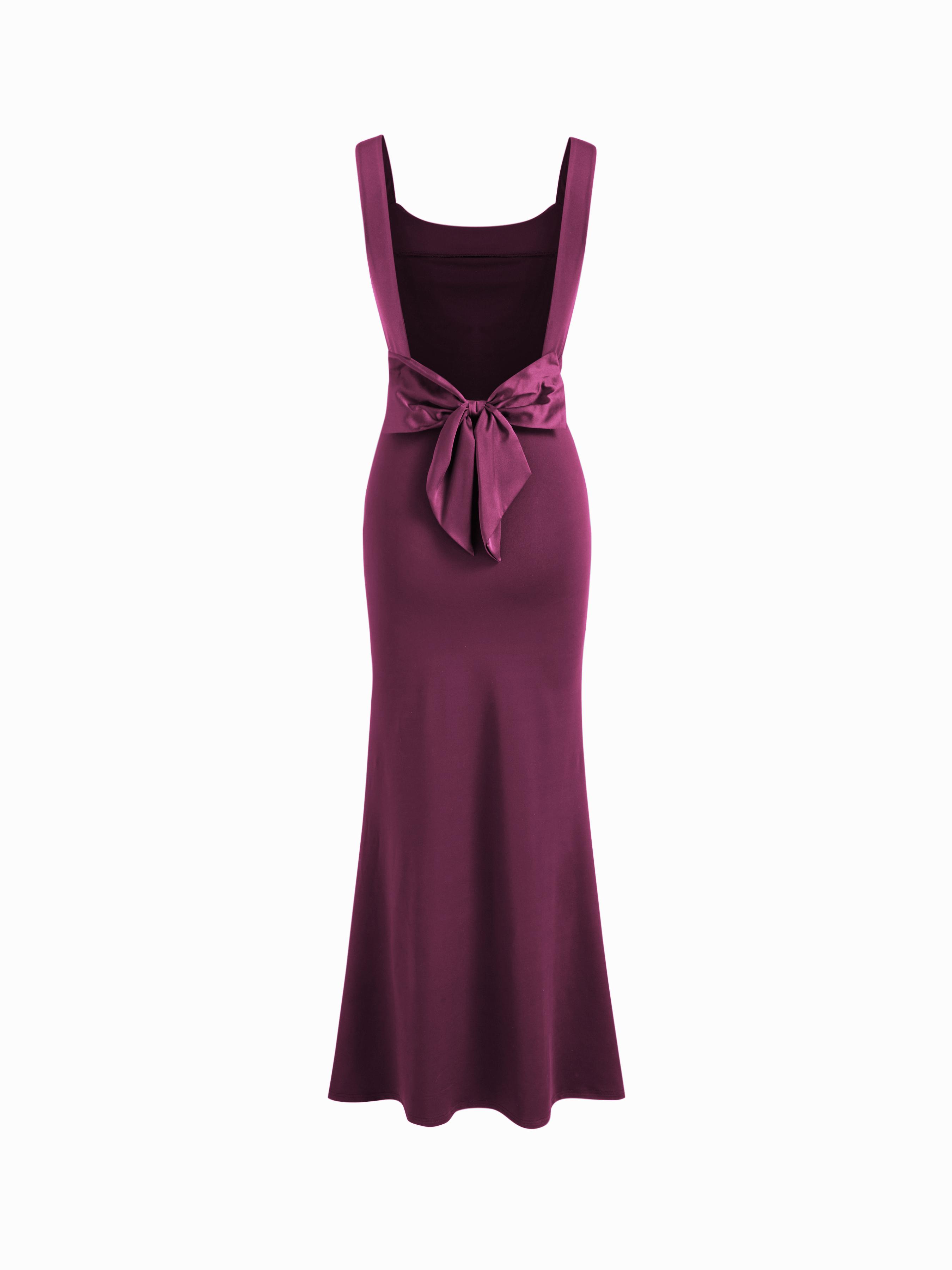 Scoop Neckline Solid Bowknot Backless Maxi Dress by CIDER