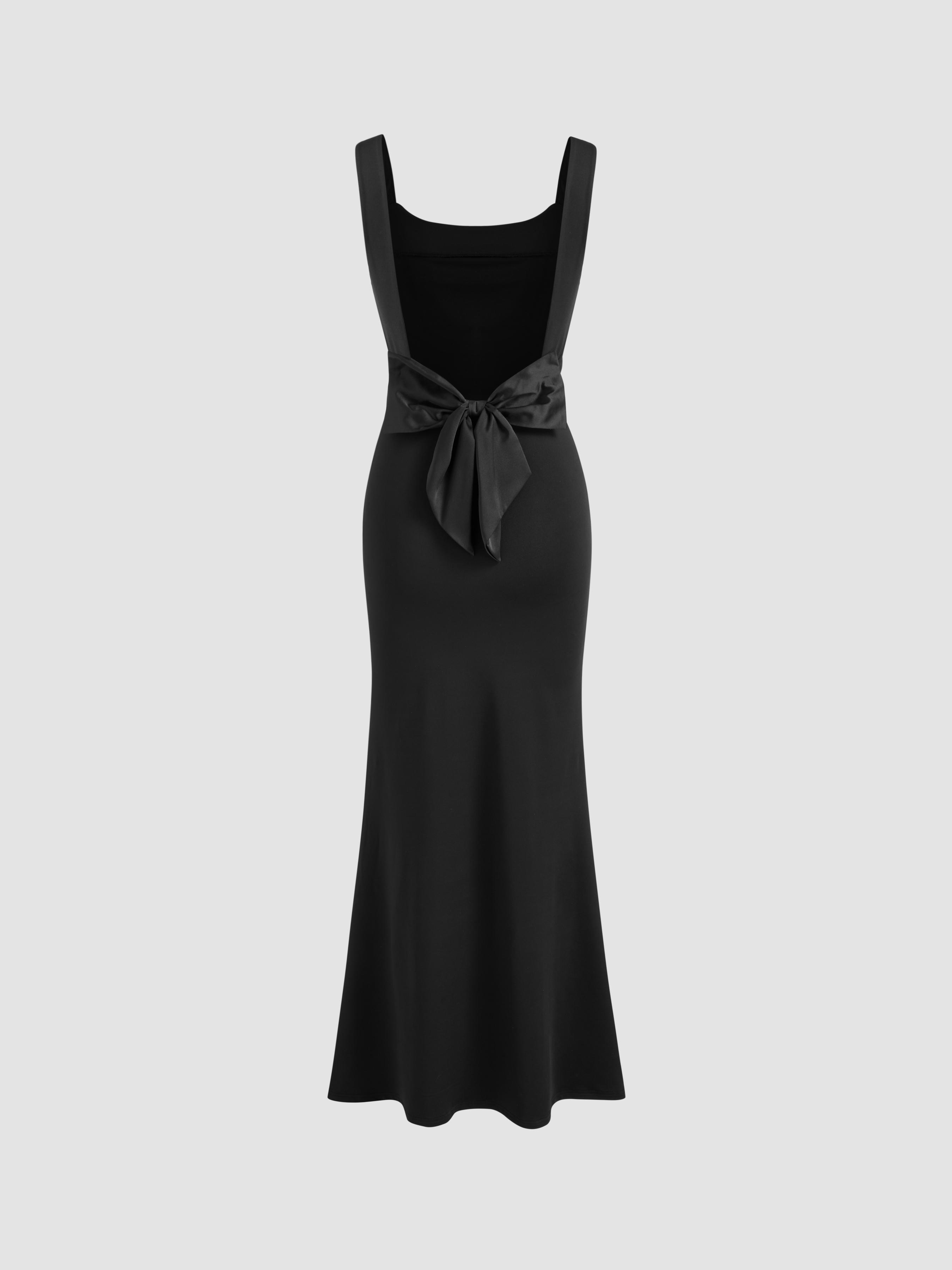 Scoop Neckline Solid Bowknot Backless Maxi Dress by CIDER