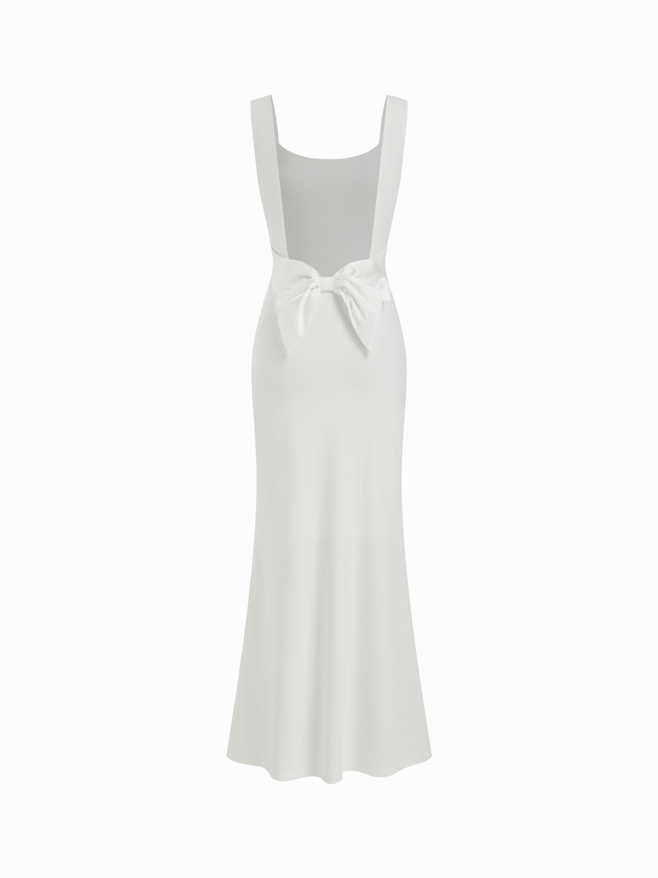 Scoop Neckline Solid Bowknot Backless Maxi Dress by CIDER