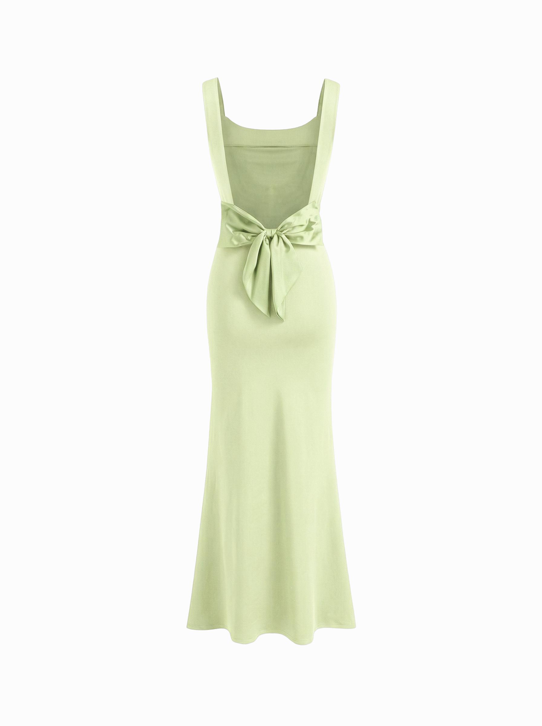Scoop Neckline Solid Bowknot Backless Maxi Dress by CIDER