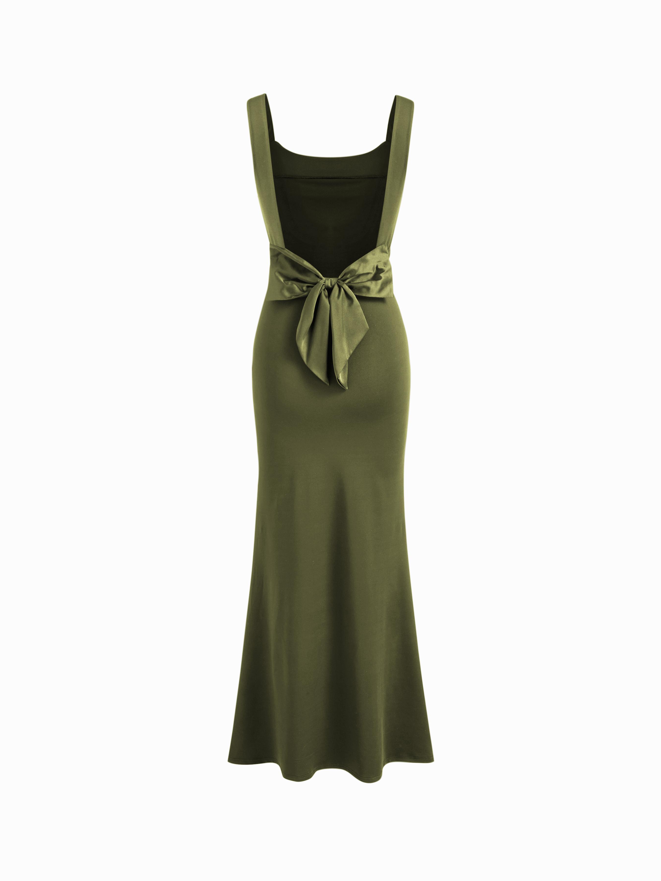 Scoop Neckline Solid Bowknot Backless Maxi Dress by CIDER