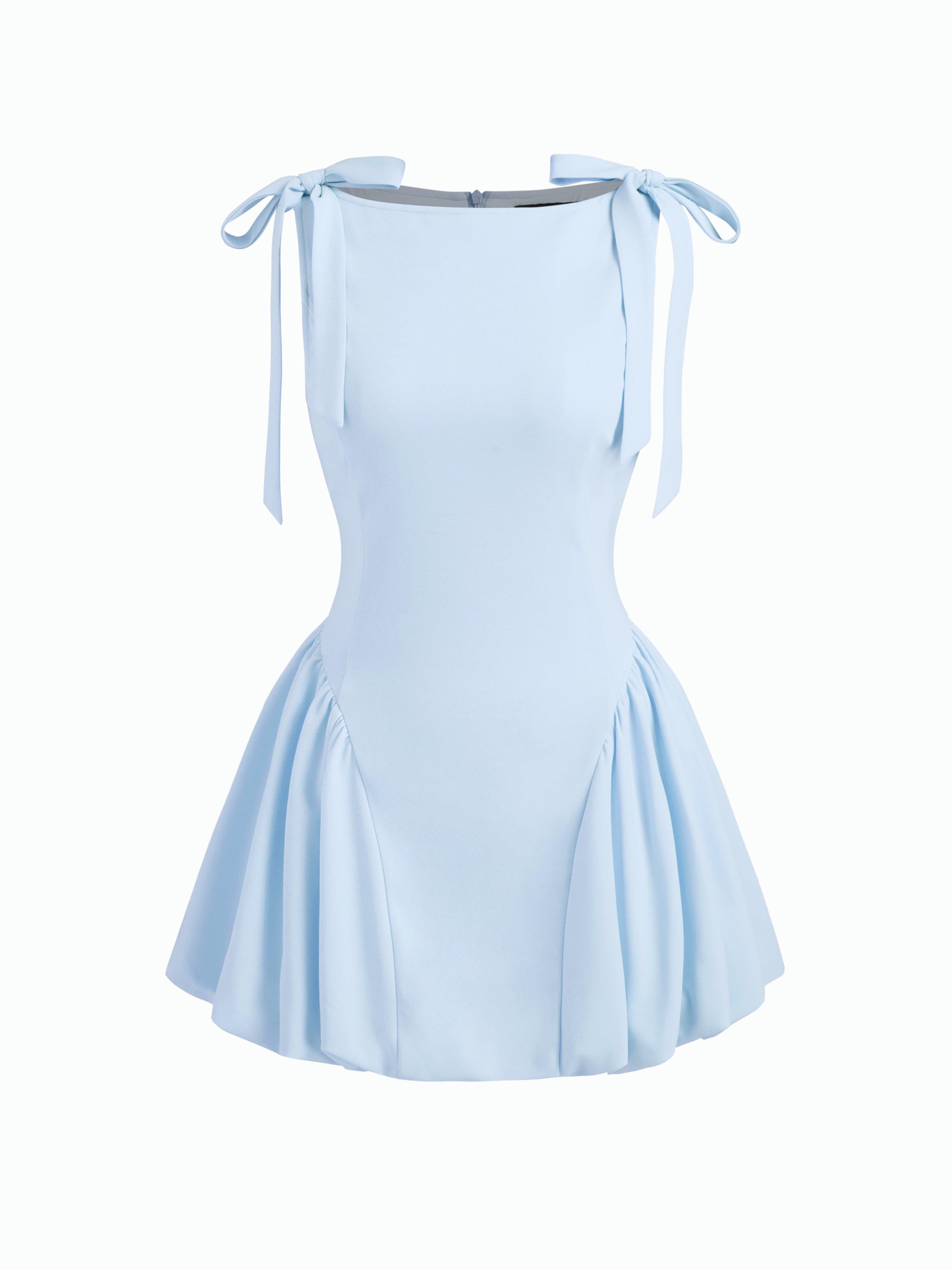 Sculptural Boat Neck Bowknot Bubble Hem Mini Dress by CIDER