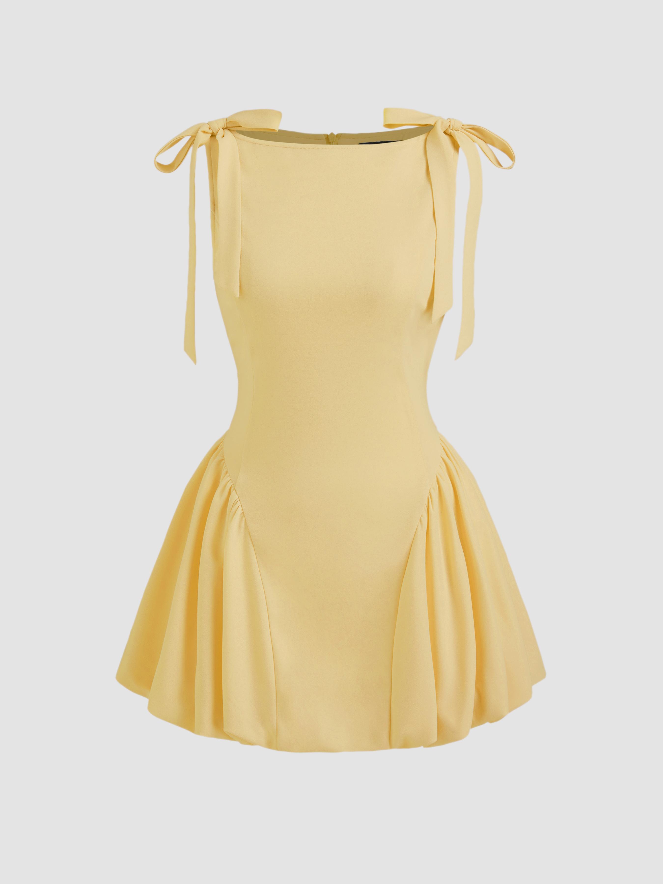 Sculptural Boat Neck Bowknot Bubble Hem Mini Dress by CIDER