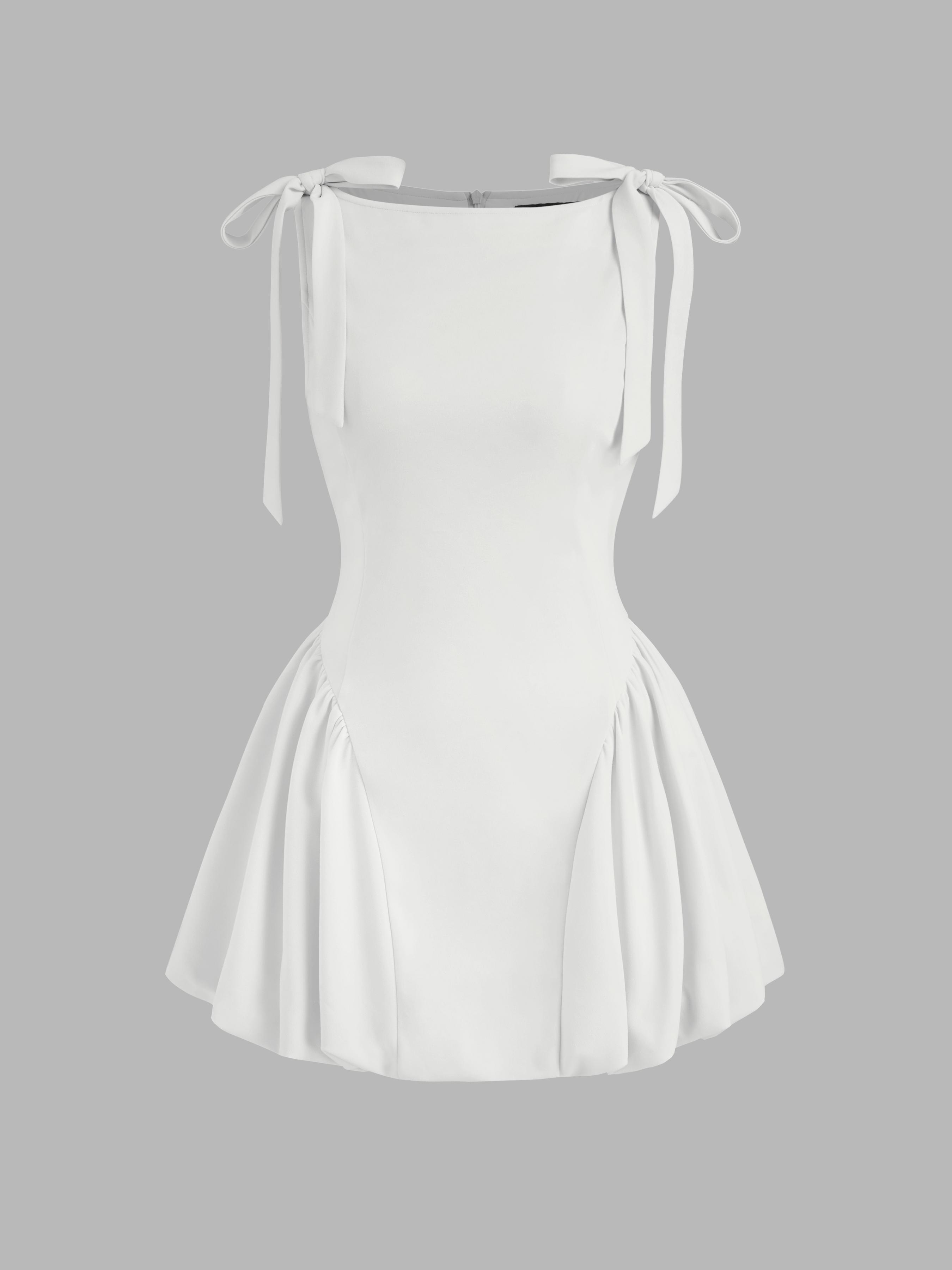 Sculptural Boat Neck Bowknot Bubble Hem Mini Dress by CIDER