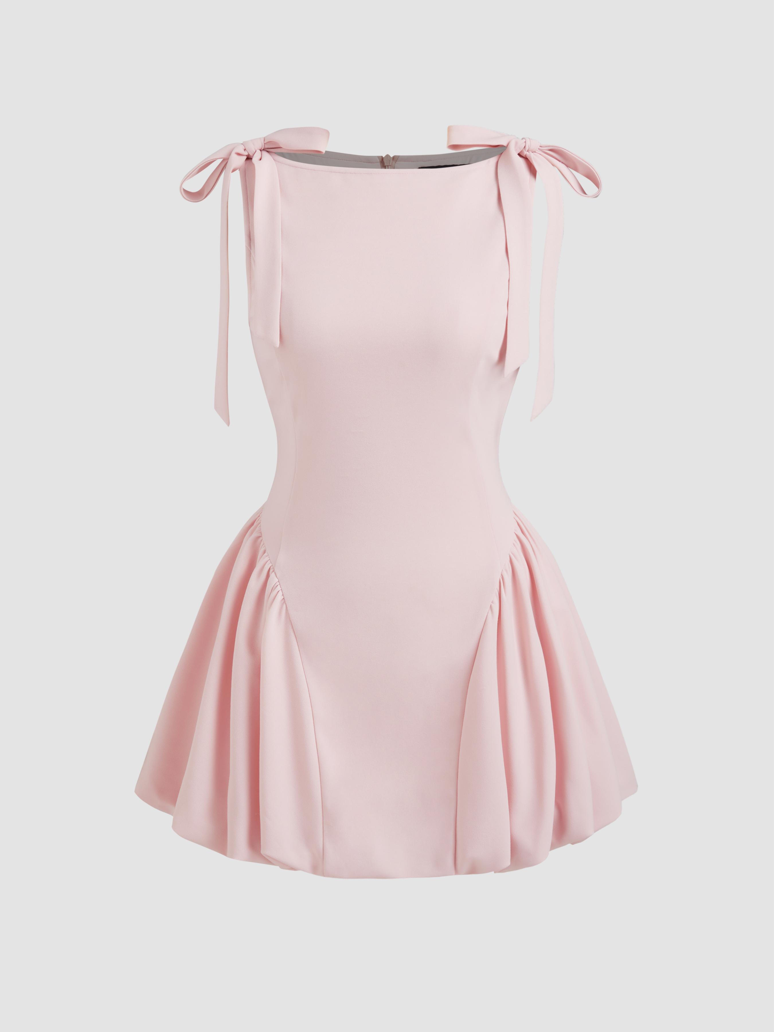 Sculptural Boat Neck Bowknot Bubble Hem Mini Dress by CIDER