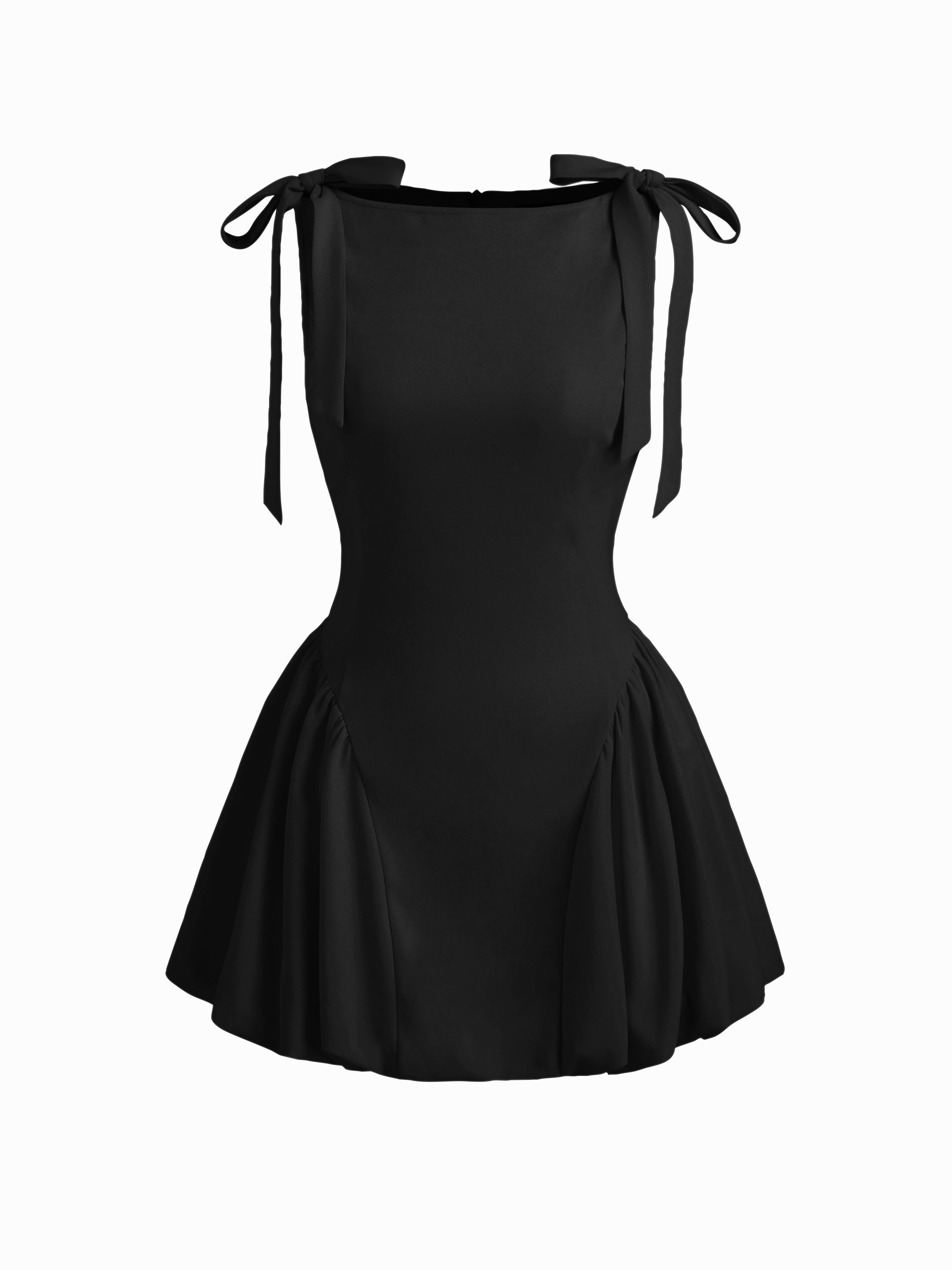 Sculptural Boat Neck Bowknot Bubble Hem Mini Dress by CIDER