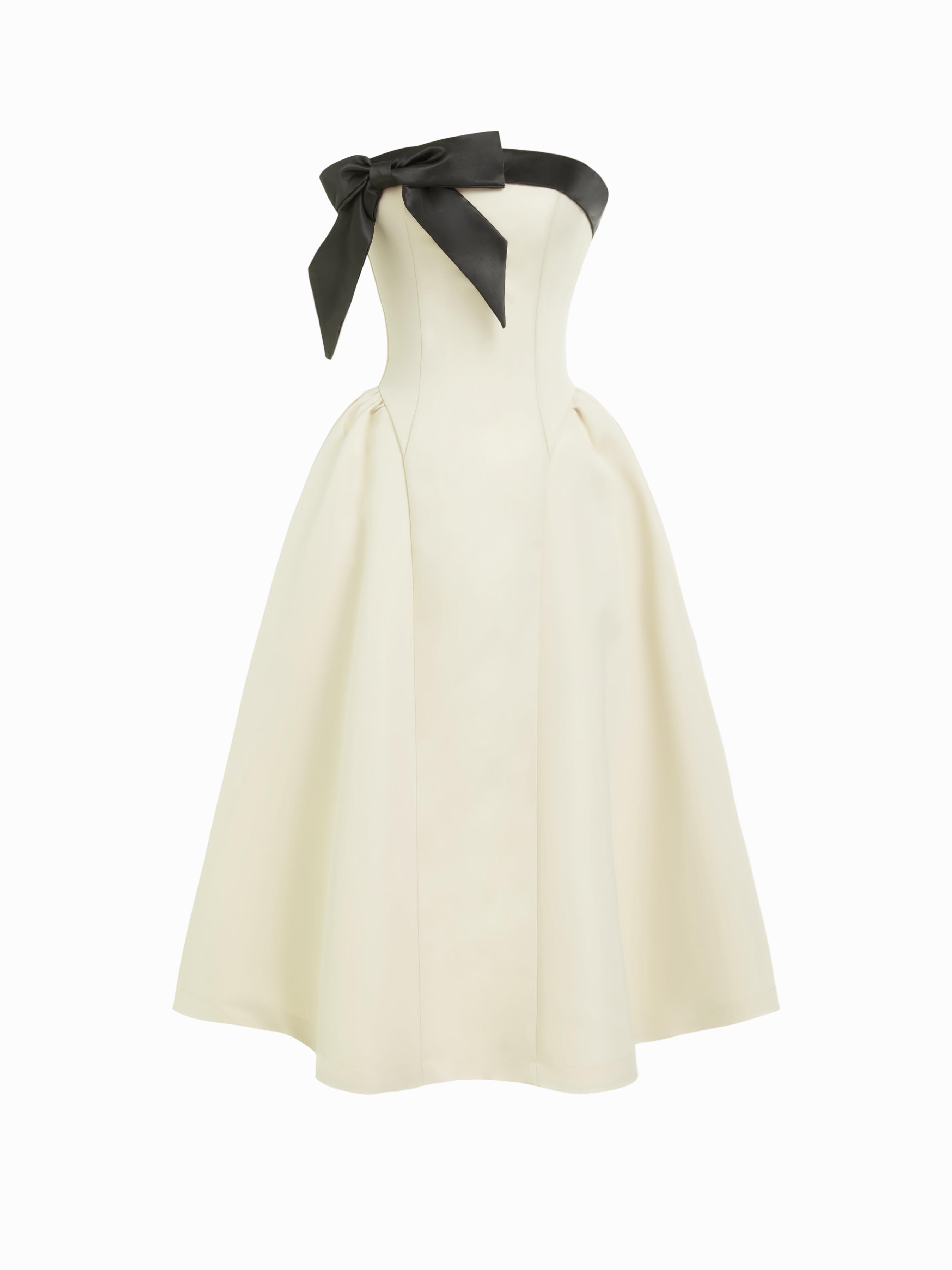 Sculptural Bowknot Flared Bandeau Midi Dress by CIDER