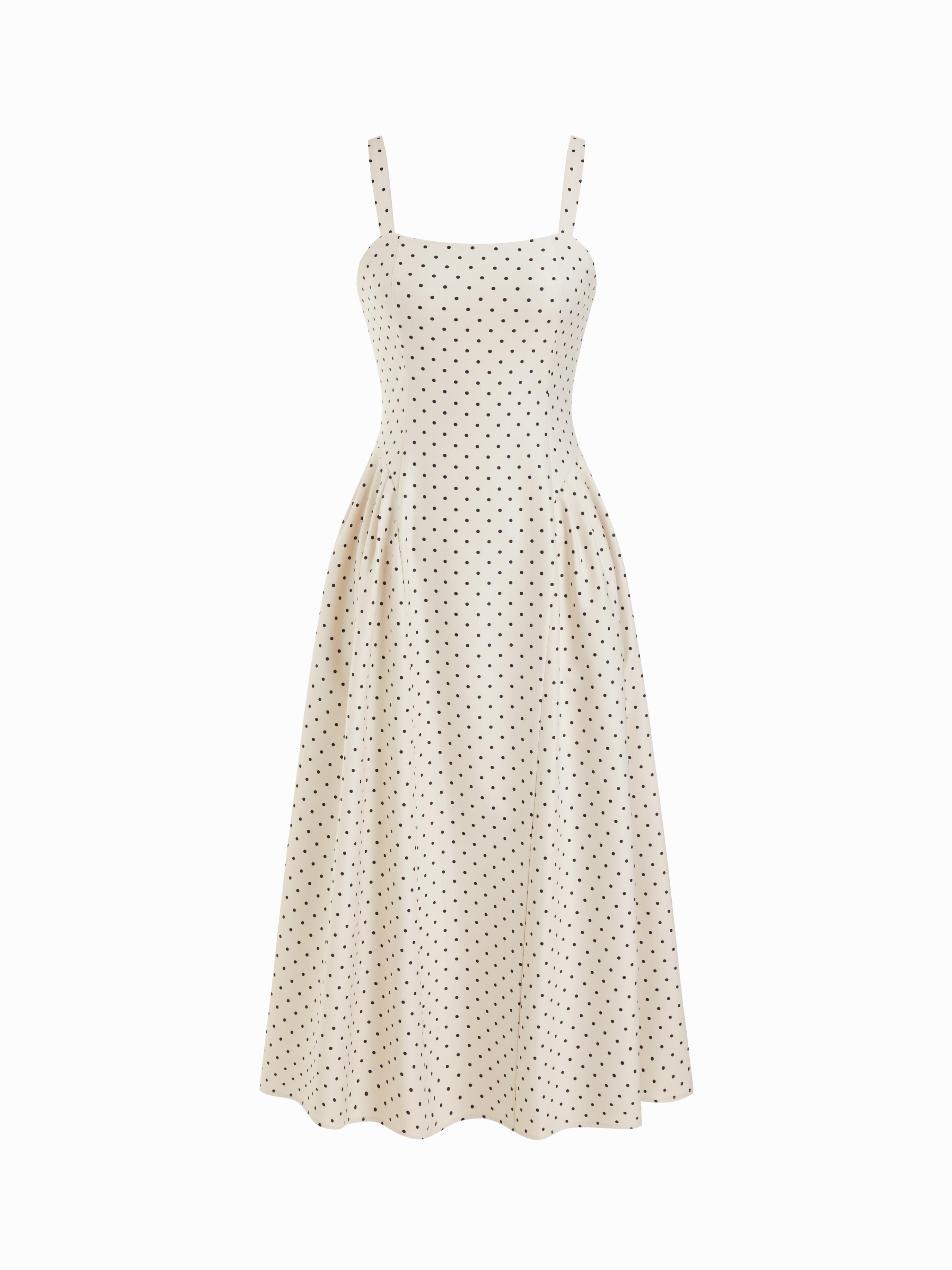 Sculptural Square Neck Spots Polka Dot ALINE Maxi Dress by CIDER