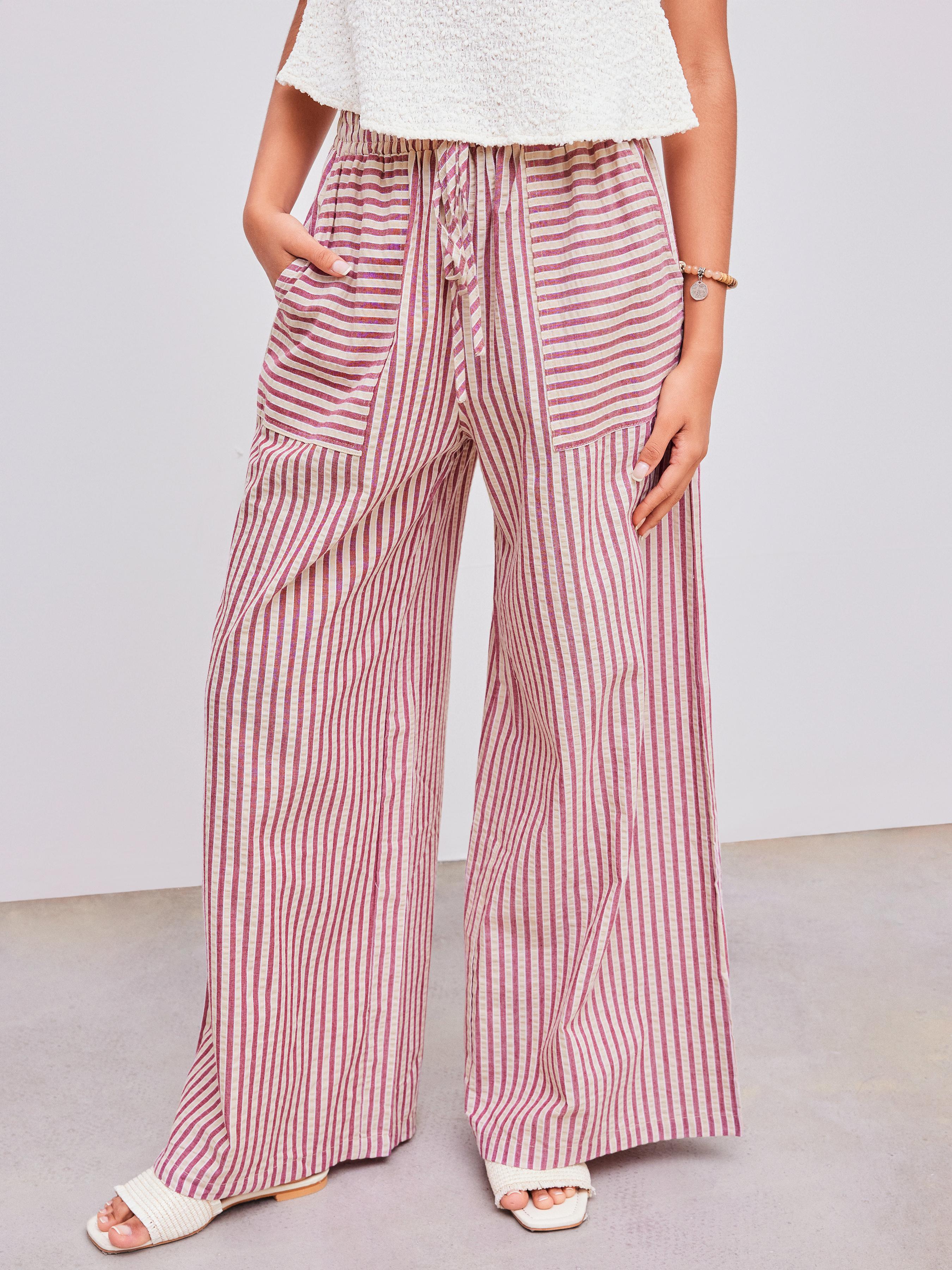 Seersucker & Striped Wide Leg Pant by CIDER