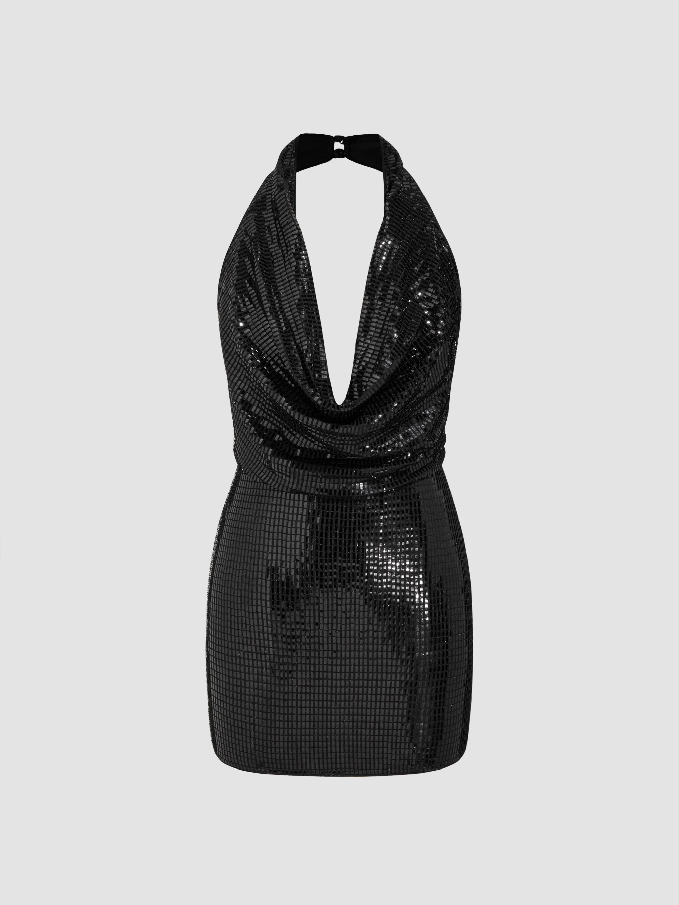 Sequin Halter Cowl Neck Backless Mini Dress by CIDER