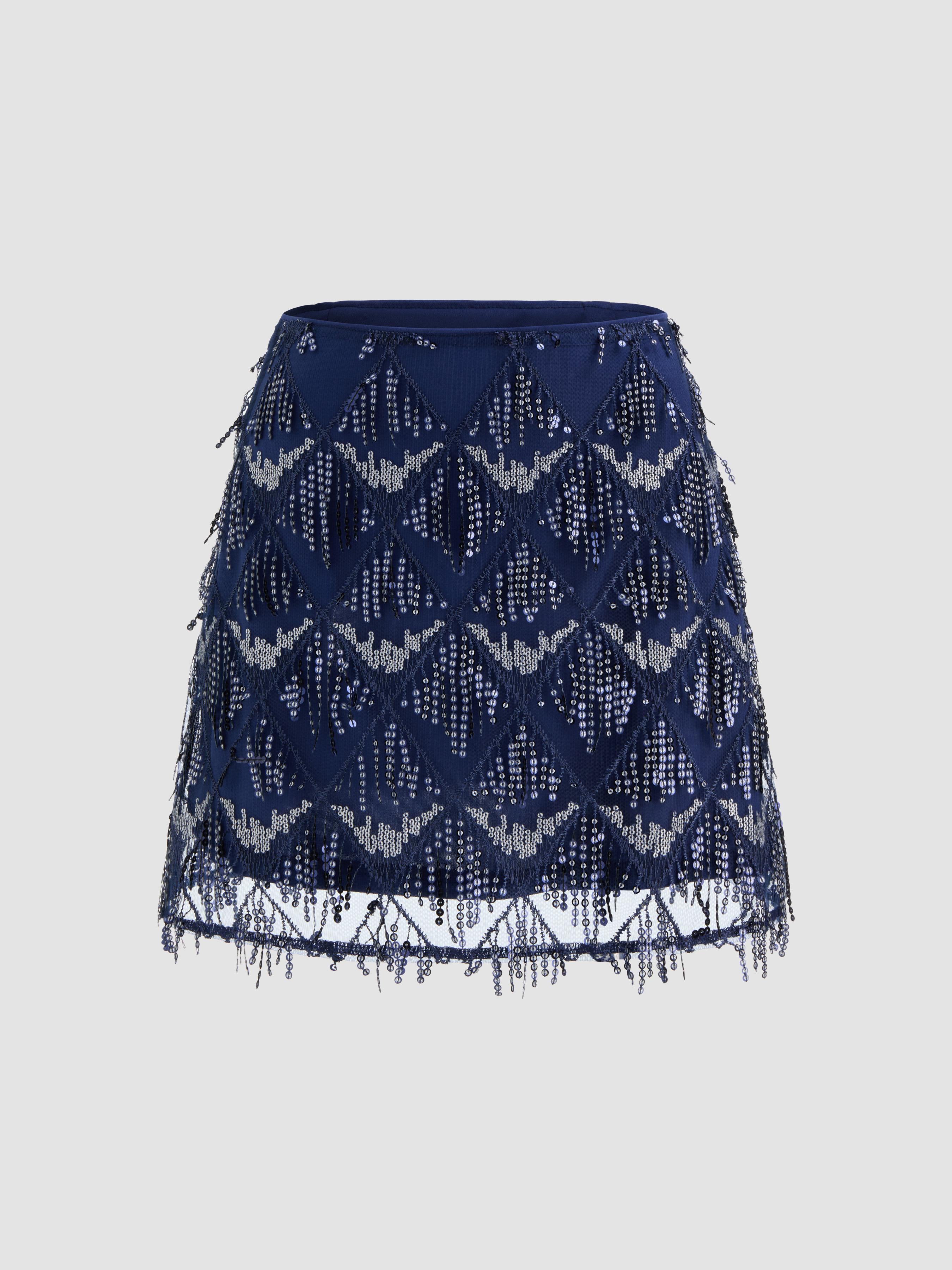 Sequin High Rise Solid Rhombus Mini Skirt by CIDER