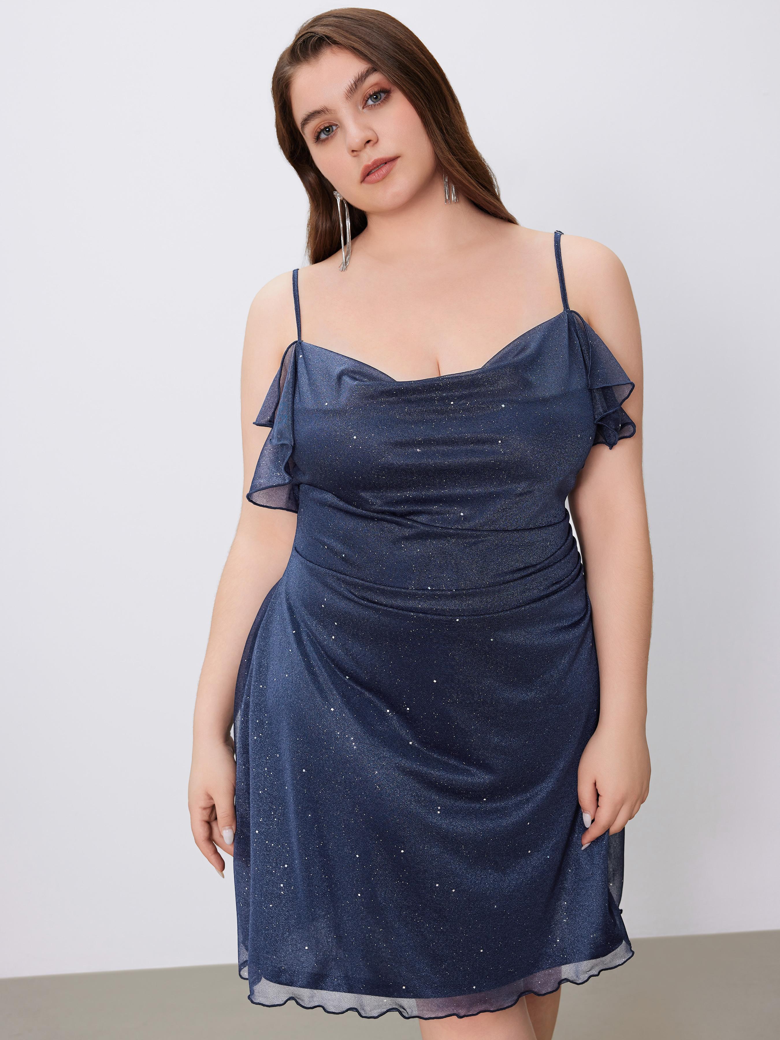 Sequin Square Neck Ruched Mini Dress Curve & Plus by CIDER Sequin Square Neck Ruched Mini Dress Curve & Plus by CIDER