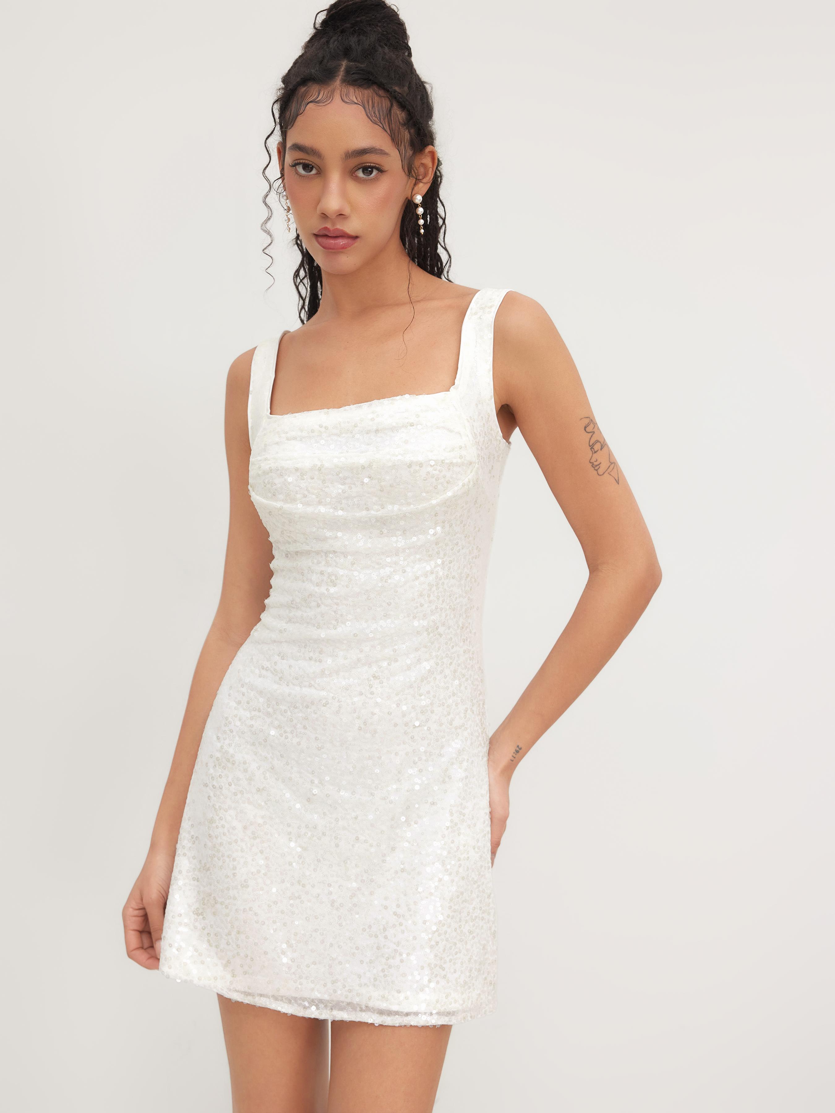 Sequin U-neckline Ruched Mini Dress by CIDER