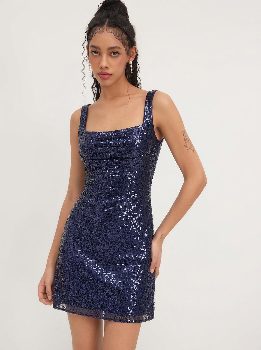 Sequin U-neckline Ruched Mini Dress by CIDER