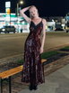 Sequin V-neck Lace Trim Mermaid Maxi Dress by CIDER