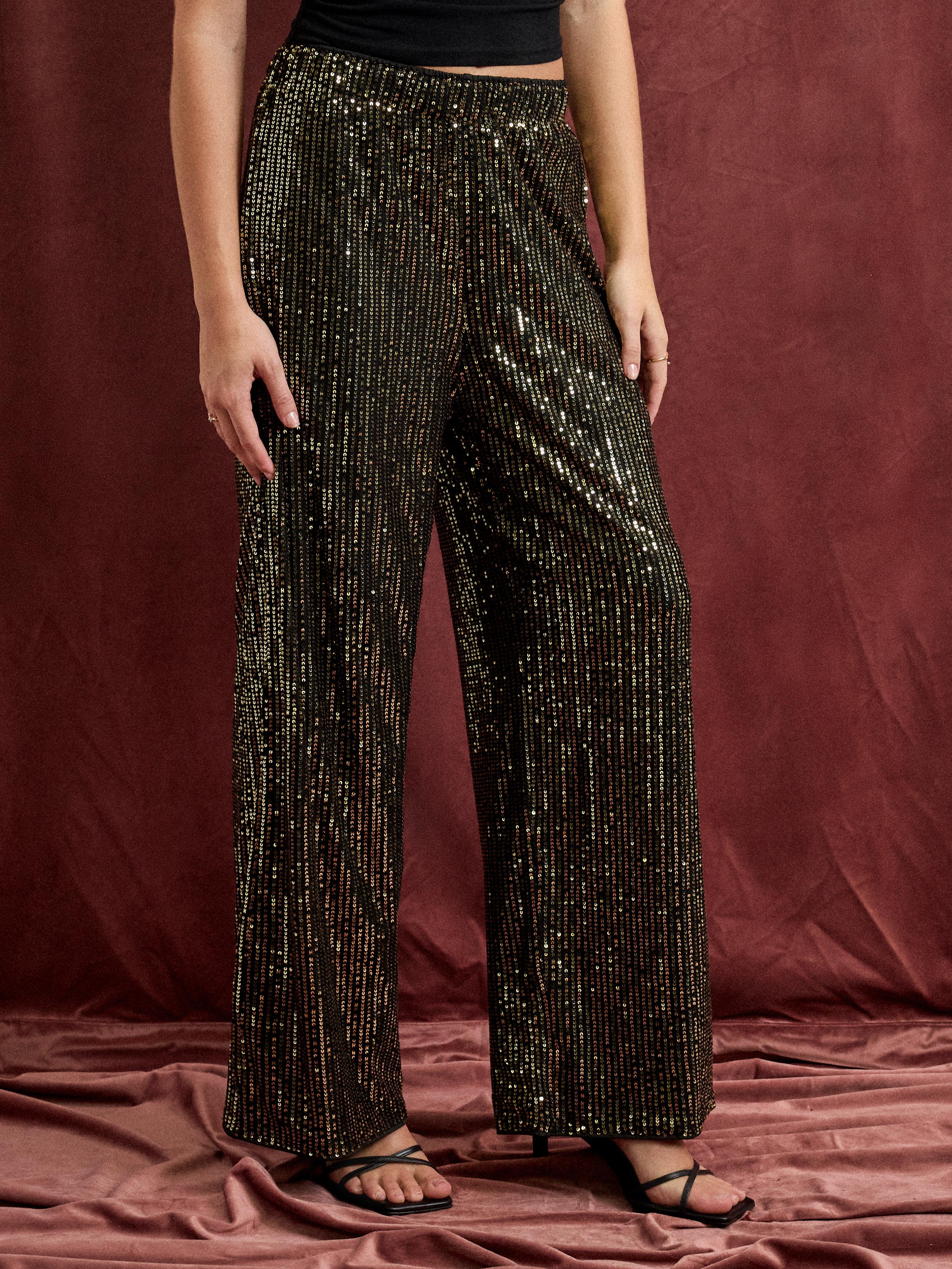 Sequins Mid Rise Wide Leg Trousers by CIDER