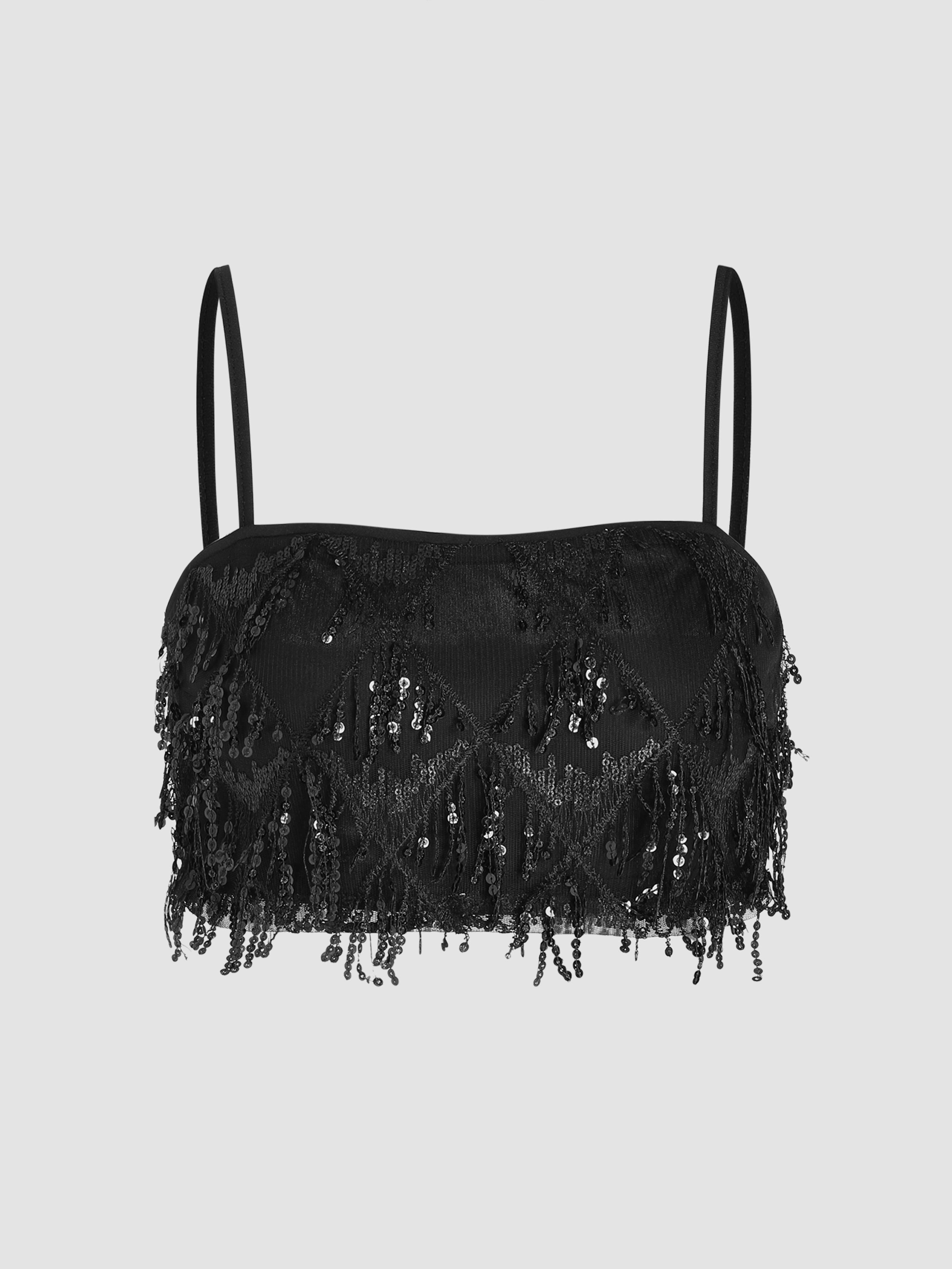 Sequins Tassel Crop Cami Top by CIDER