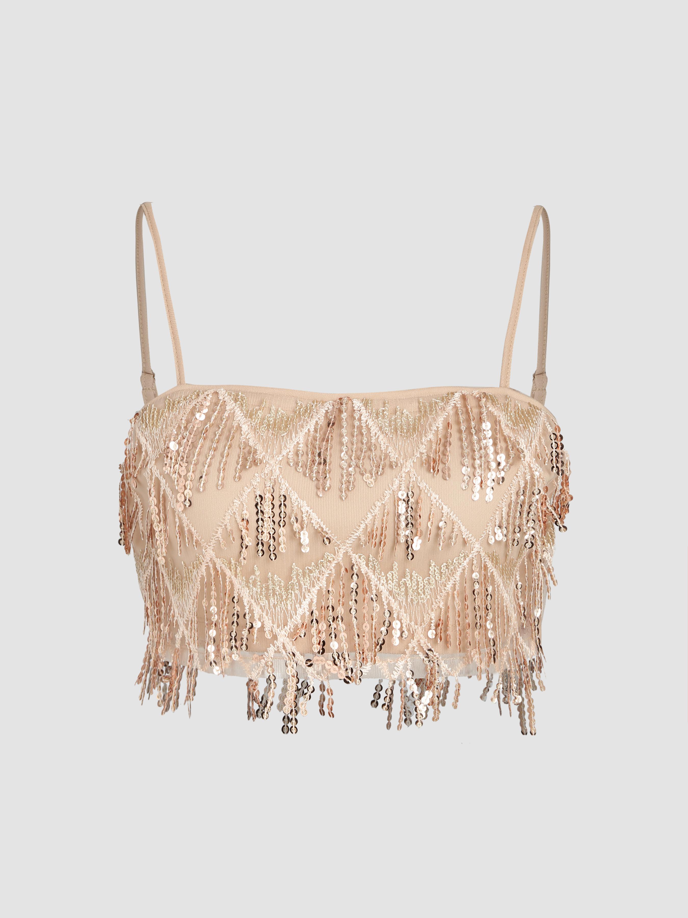 Sequins Tassel Crop Cami Top by CIDER