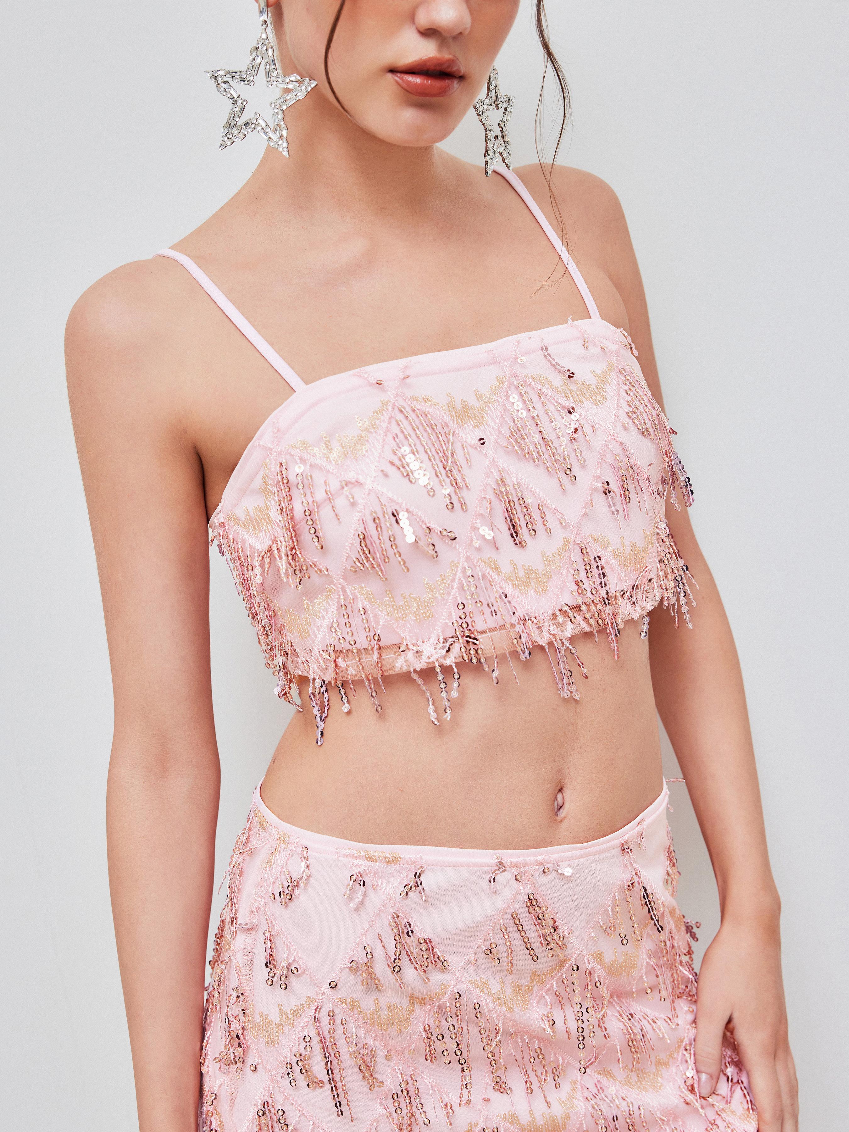 Sequins Tassel Crop Cami Top by CIDER