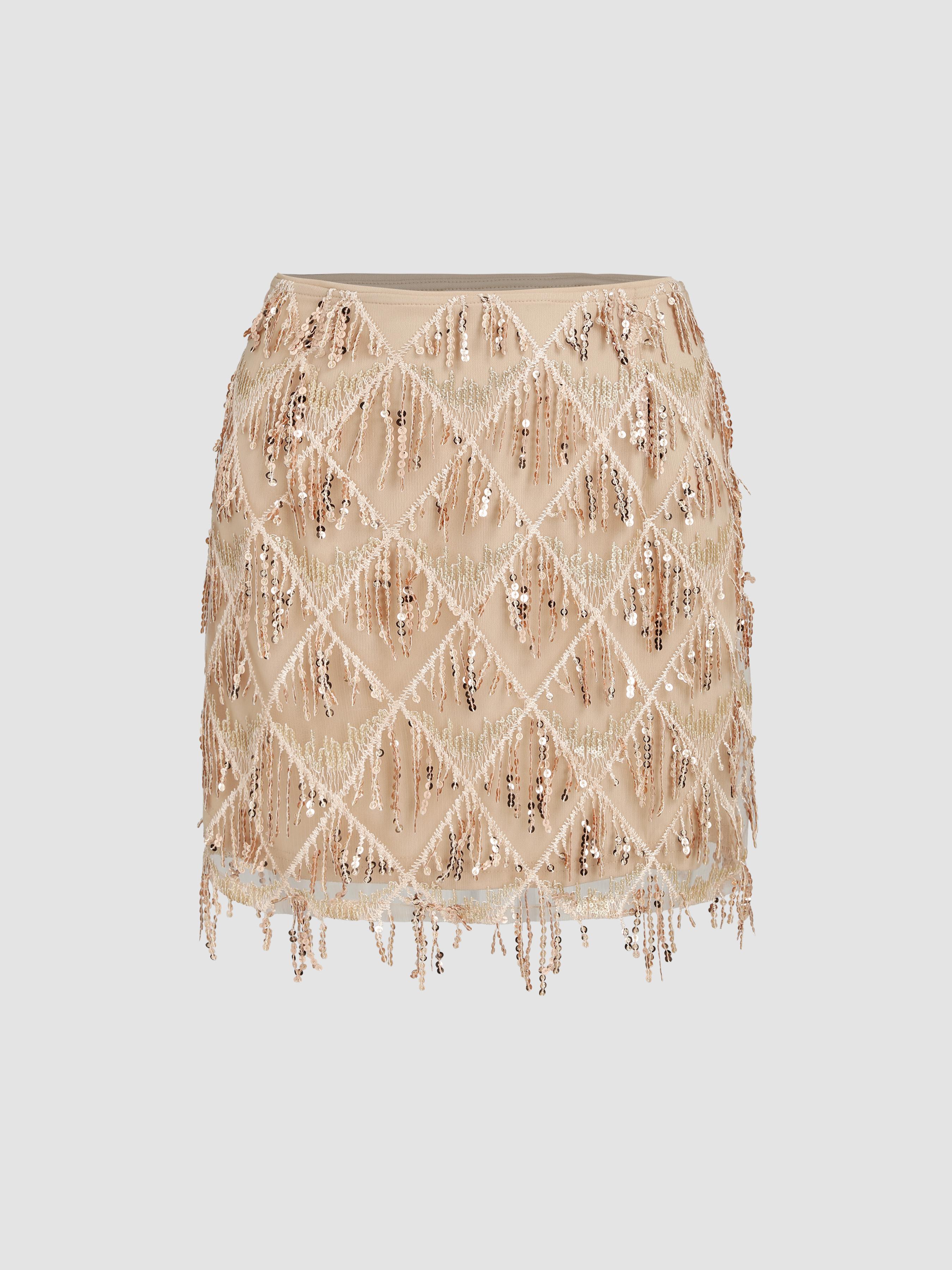 Sequins Tassel Mid Waist Mini Skirt by CIDER