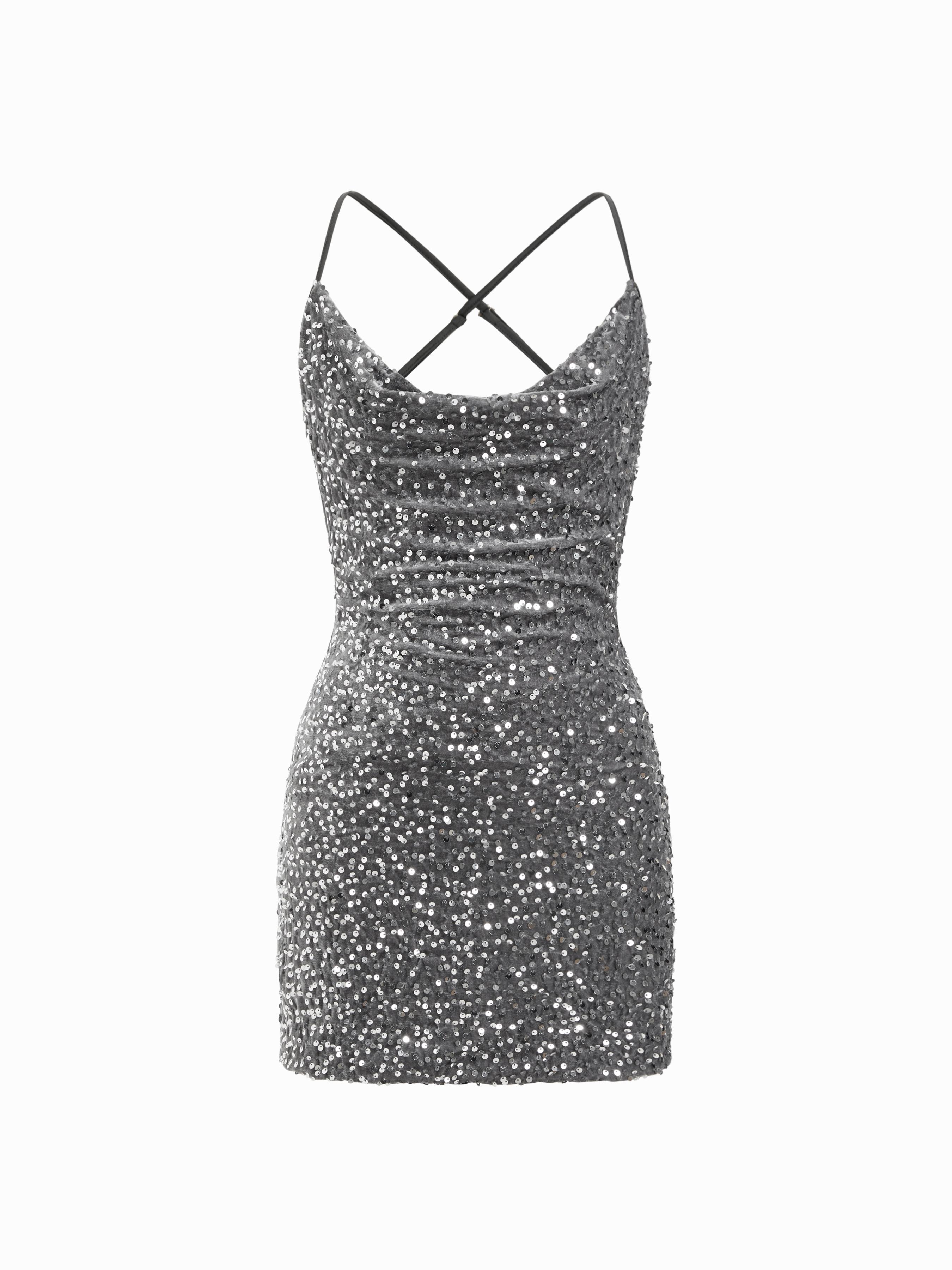 Sequins Textured Sweetheart Ruched Bobycon Mini Dress by CIDER