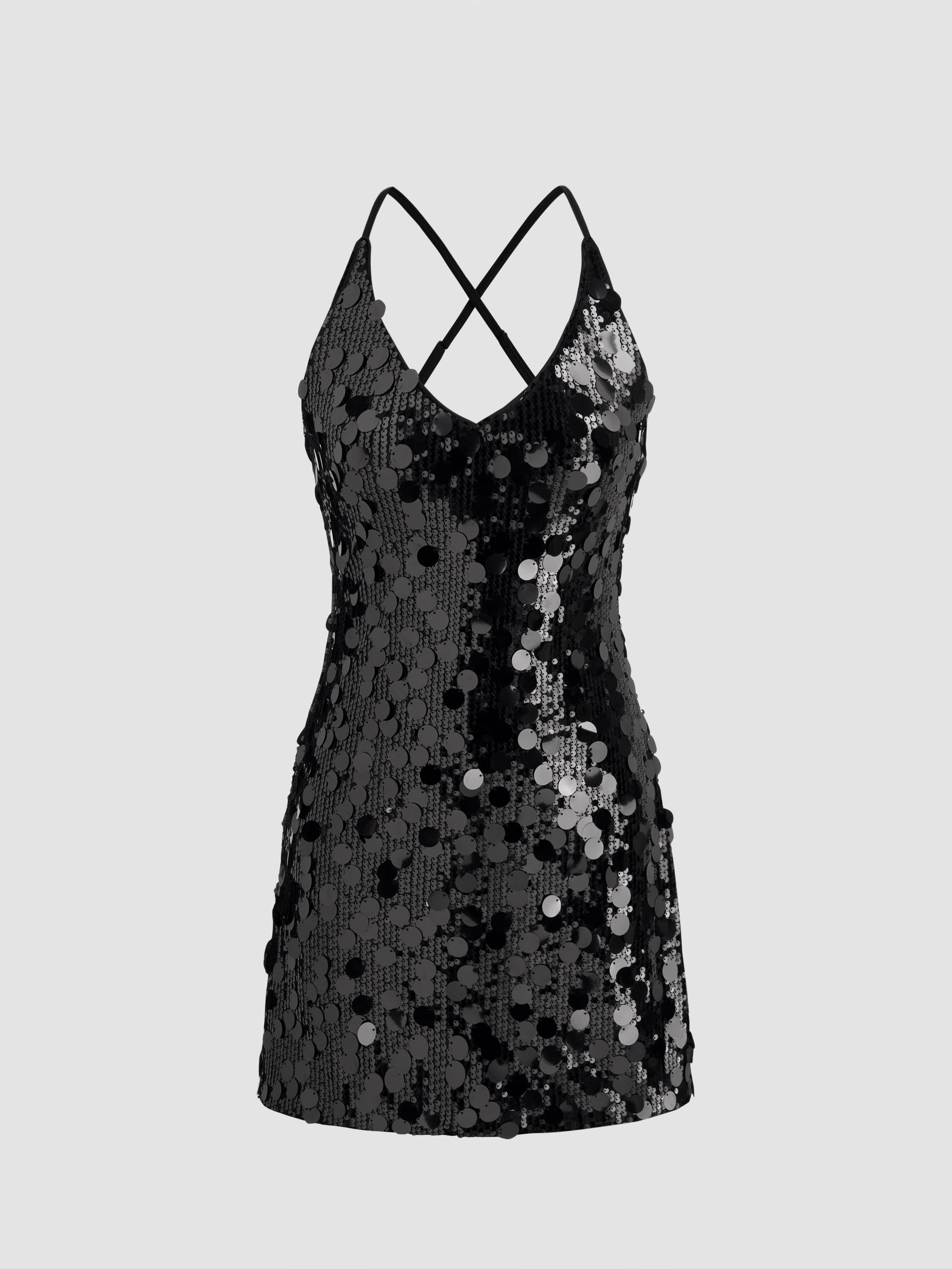 Sequins U-neckline Criss Cross Mini Dress by CIDER