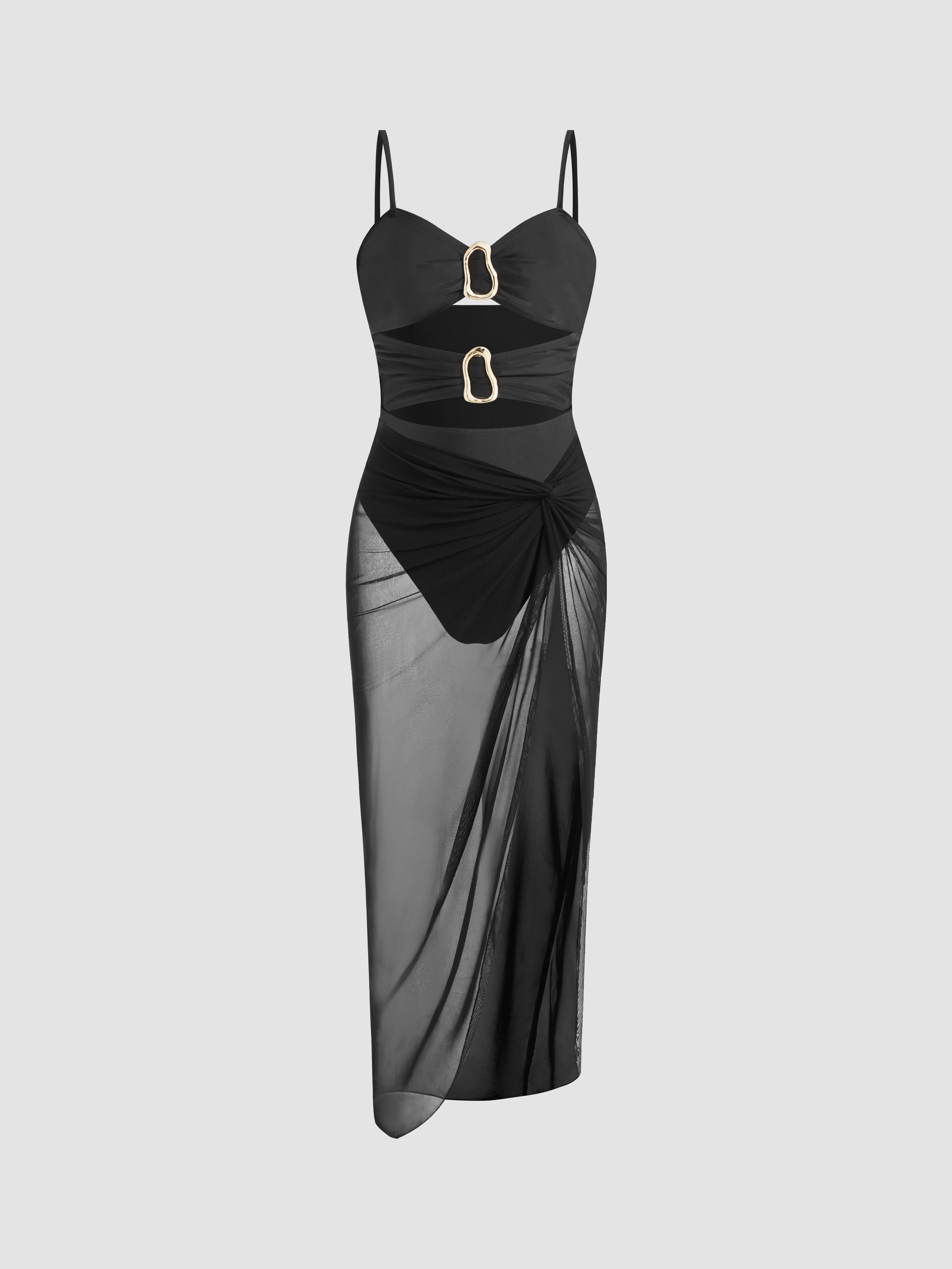 Shaping Sweetheart Cut Out O-ring One Piece Swimsuit With Sarong by CIDER