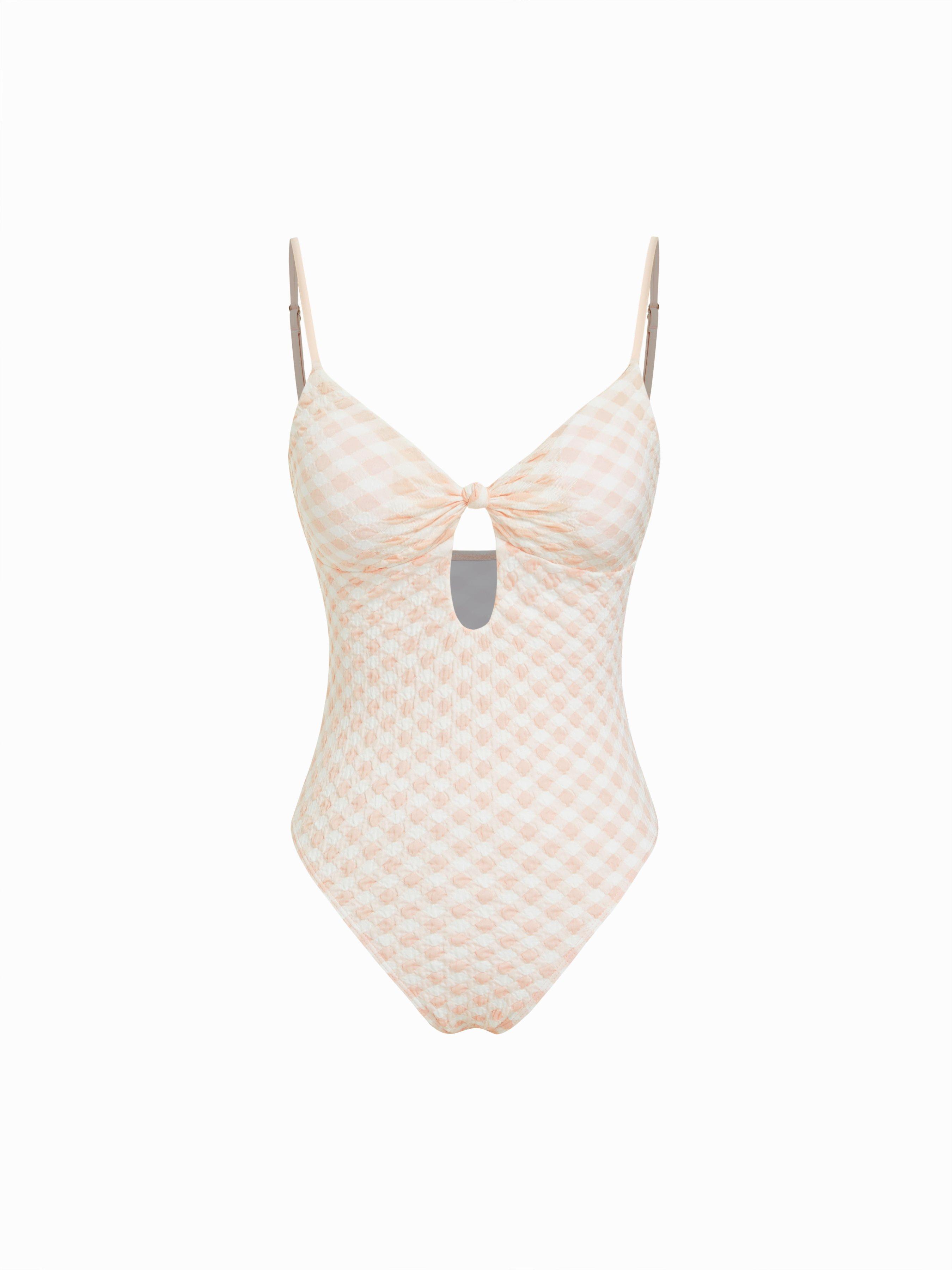 Shaping Sweetheart Gingham Knotted Front High Stretch One-piece Swimsuit by CIDER