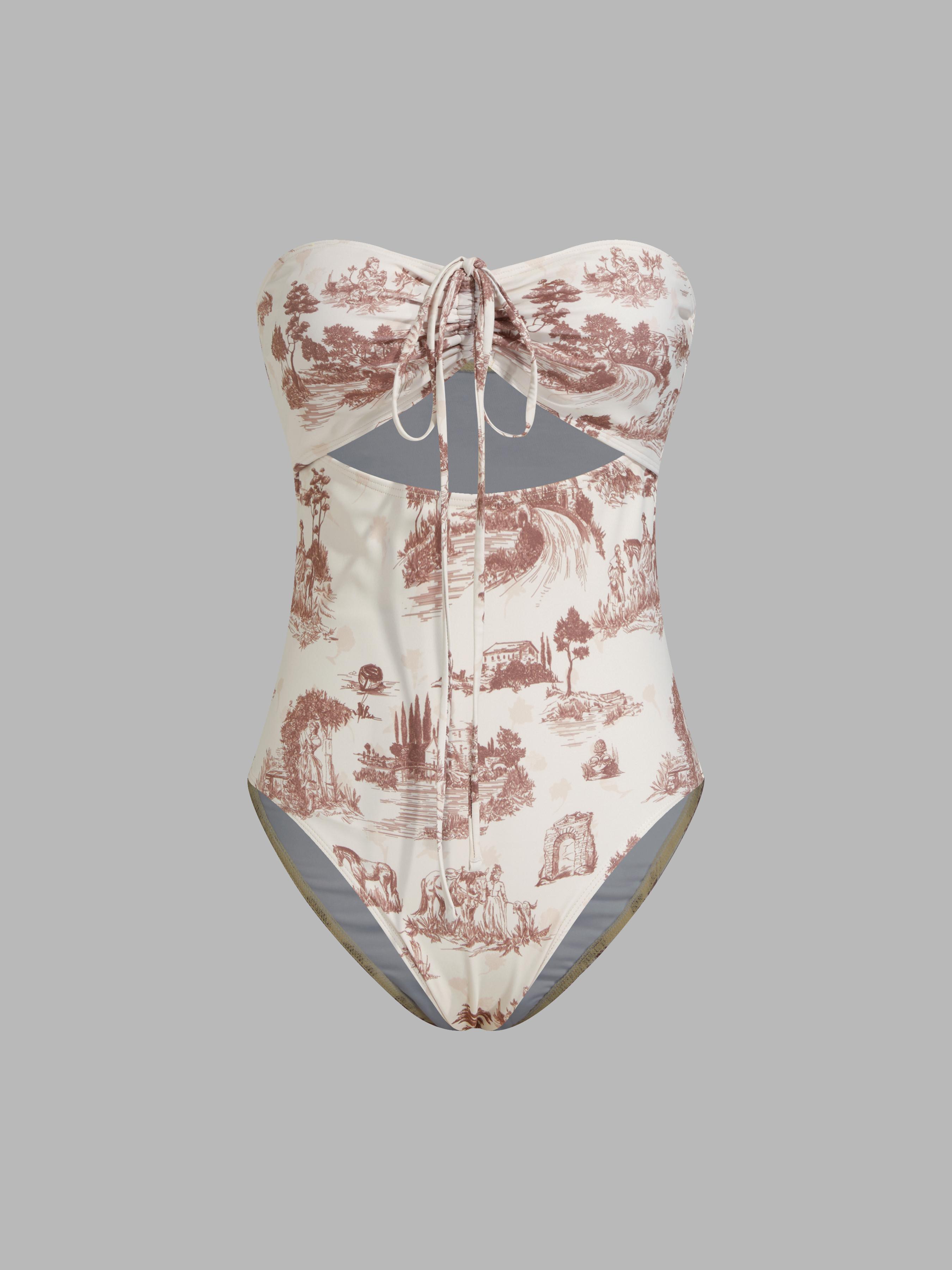 Shaping Toile De Jouy Cut Out One Piece Swimsuit by CIDER