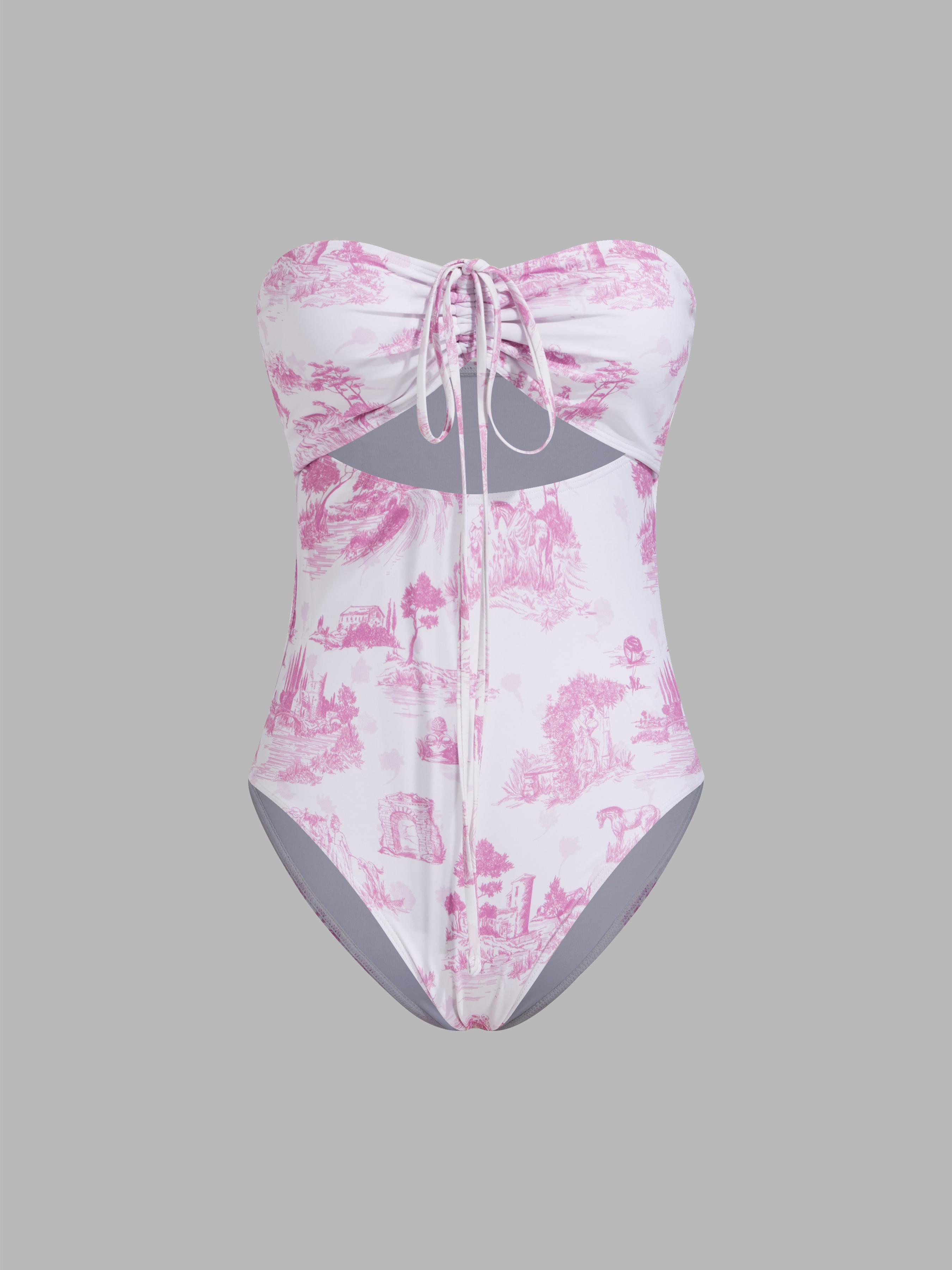 Shaping Toile De Jouy Cut Out One Piece Swimsuit by CIDER