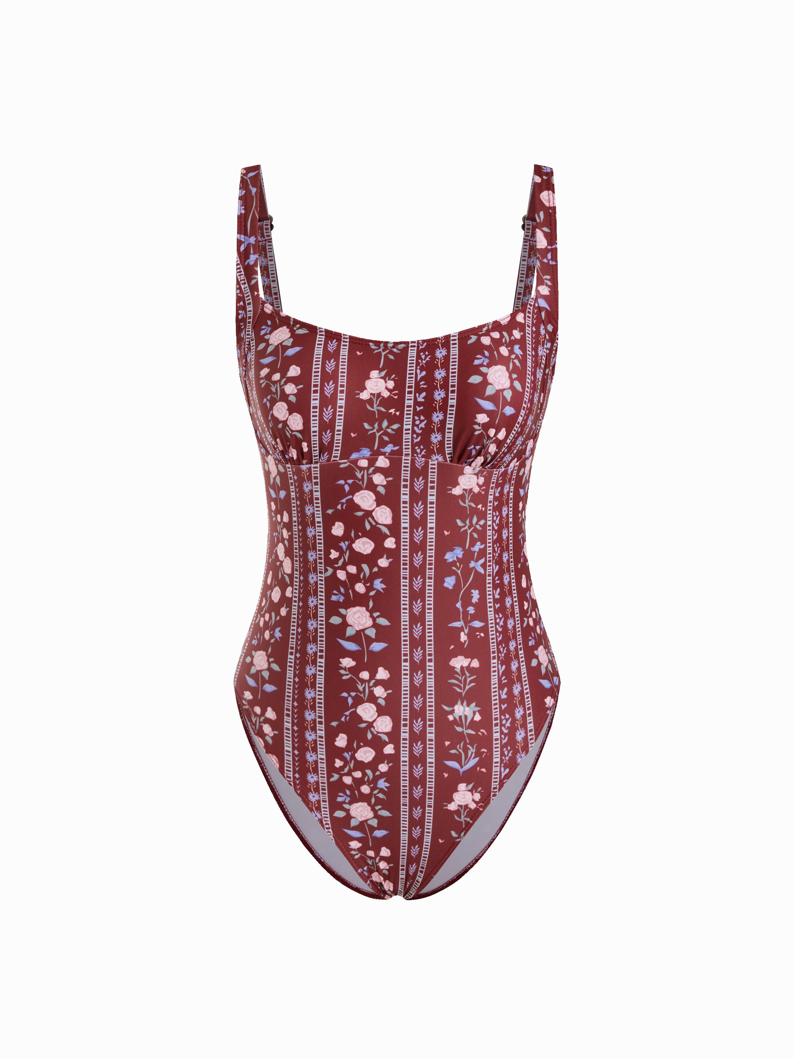 Shaping U-neckline Floral One Piece Swimsuit by CIDER