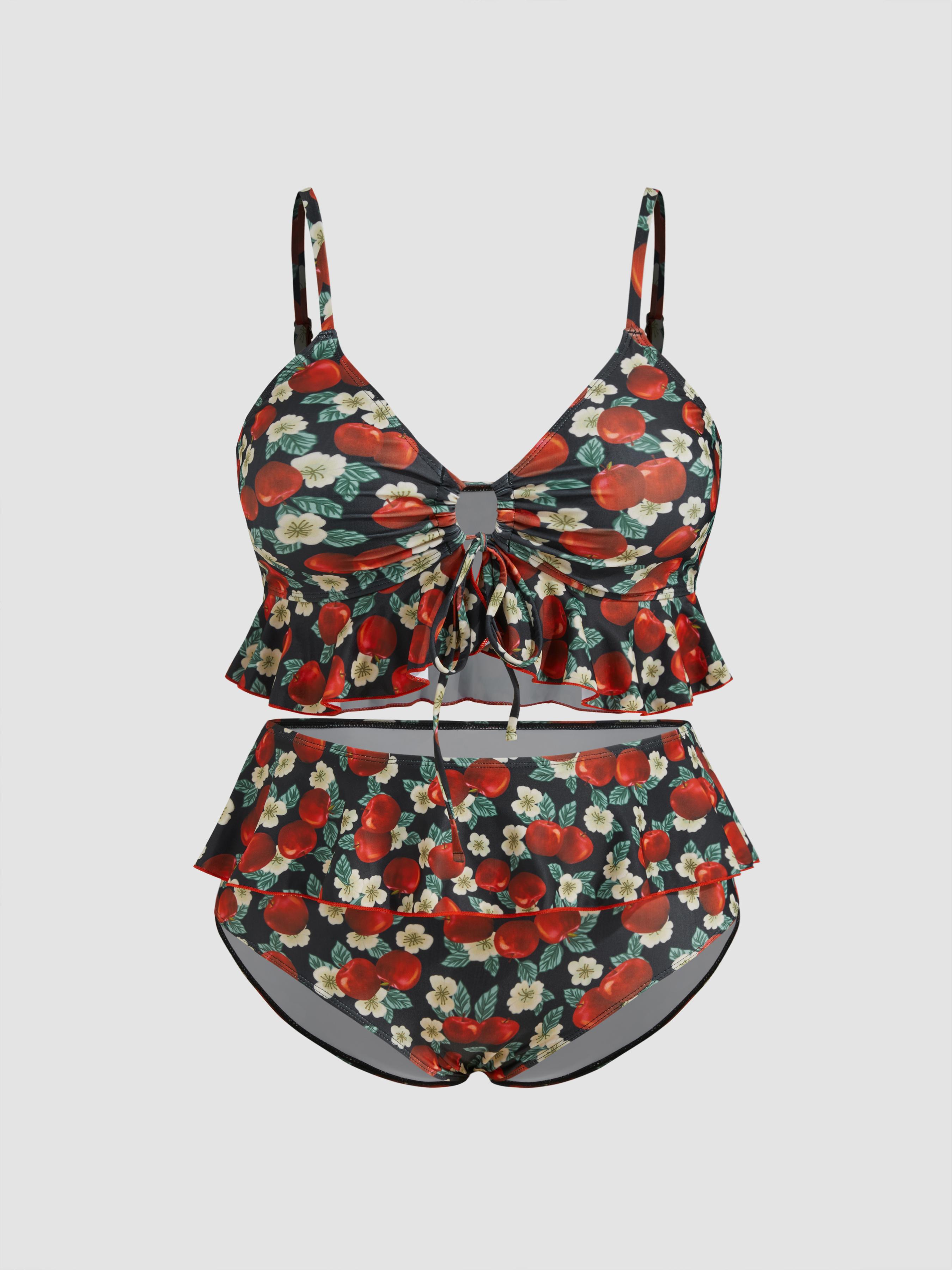 Shaping V-neck Strawberry Graphic Bracelet Full Coverage Bikini Swimsuit Curve & Plus by CIDER