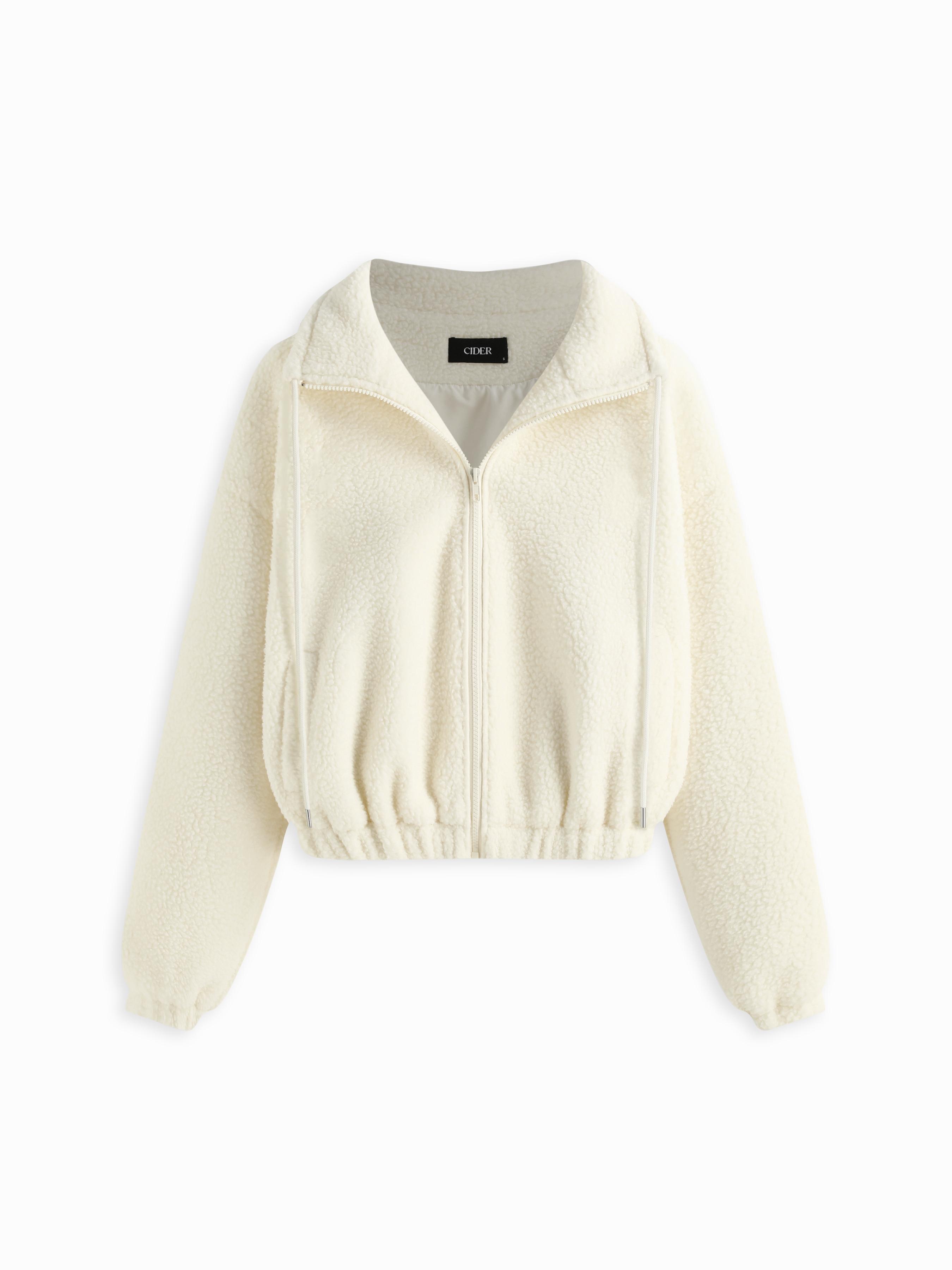 Sherpa Fleece Drawstring Zip Through Oversized Jacket by CIDER