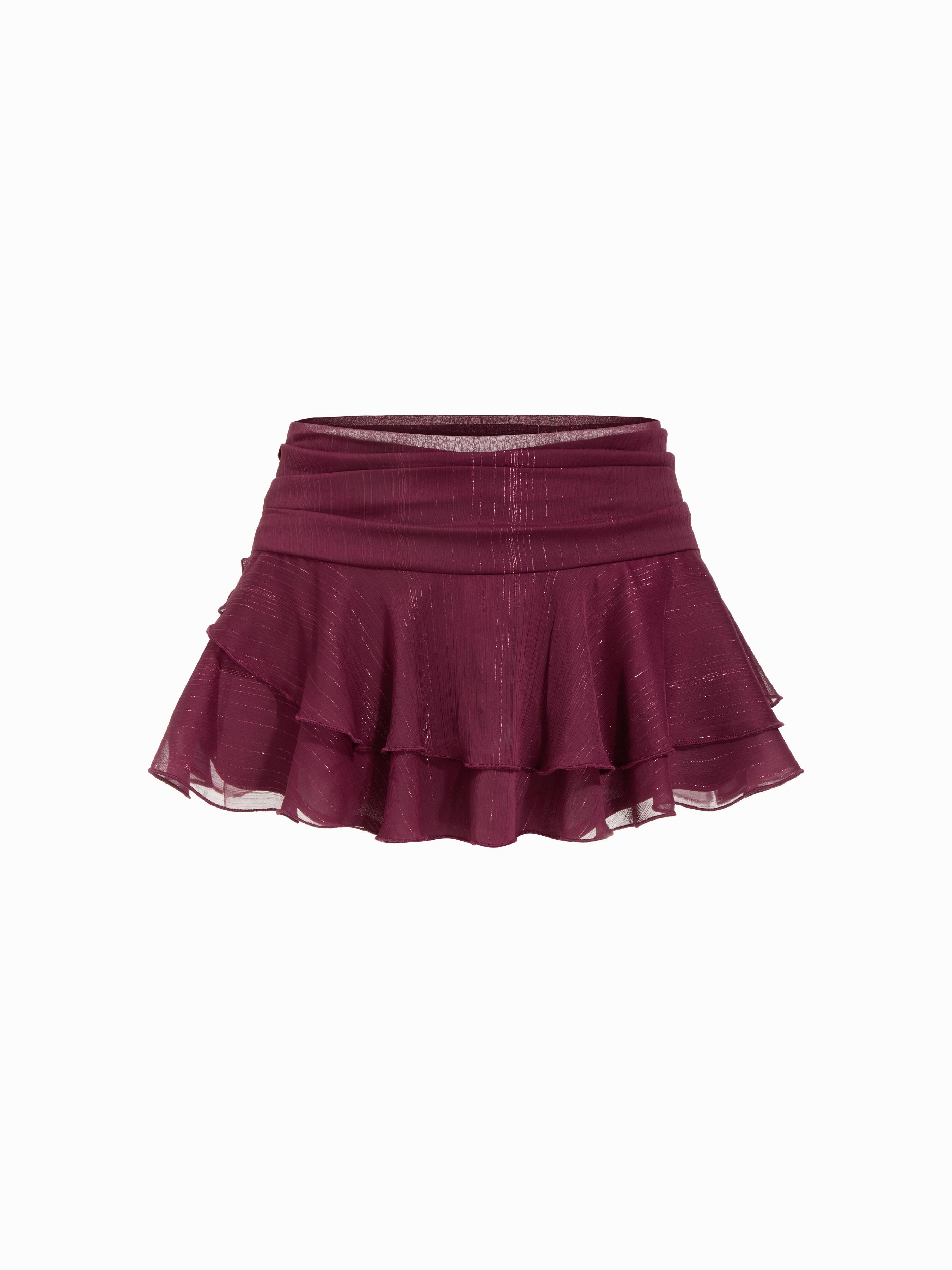 Shimmering Low Rise Ruffle Bubble Mini Skirt by CIDER
