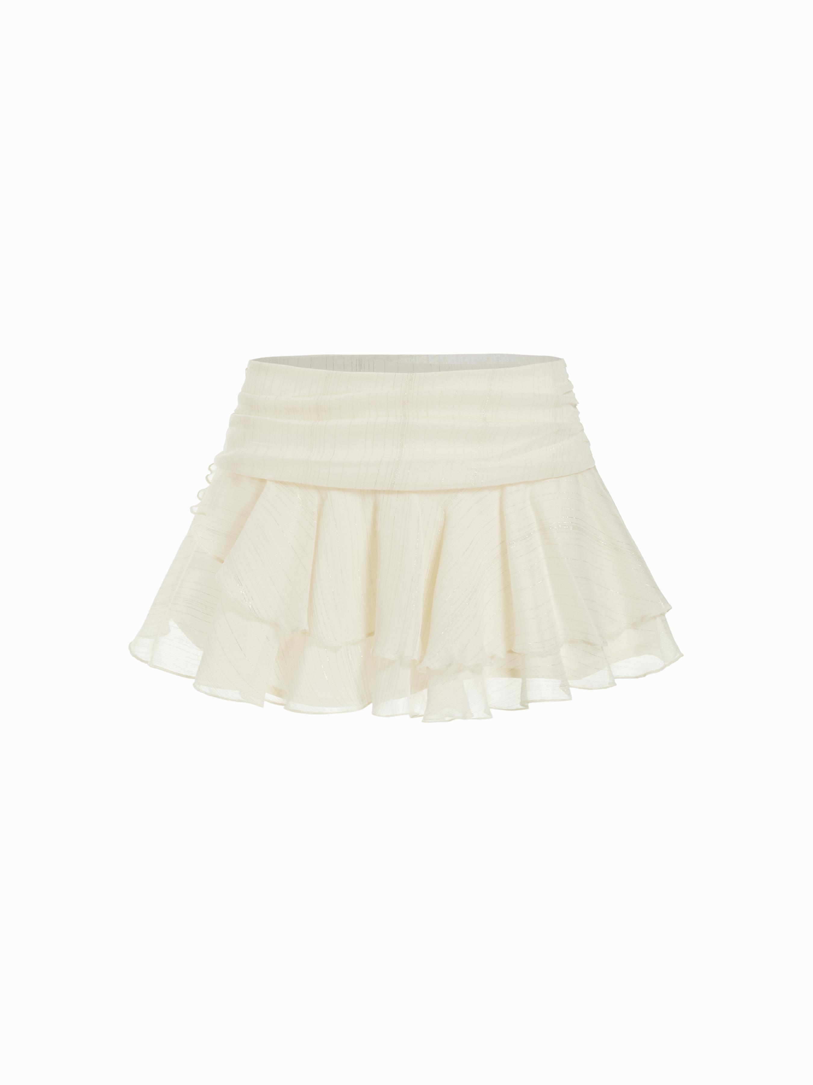Shimmering Low Rise Ruffle Bubble Mini Skirt by CIDER