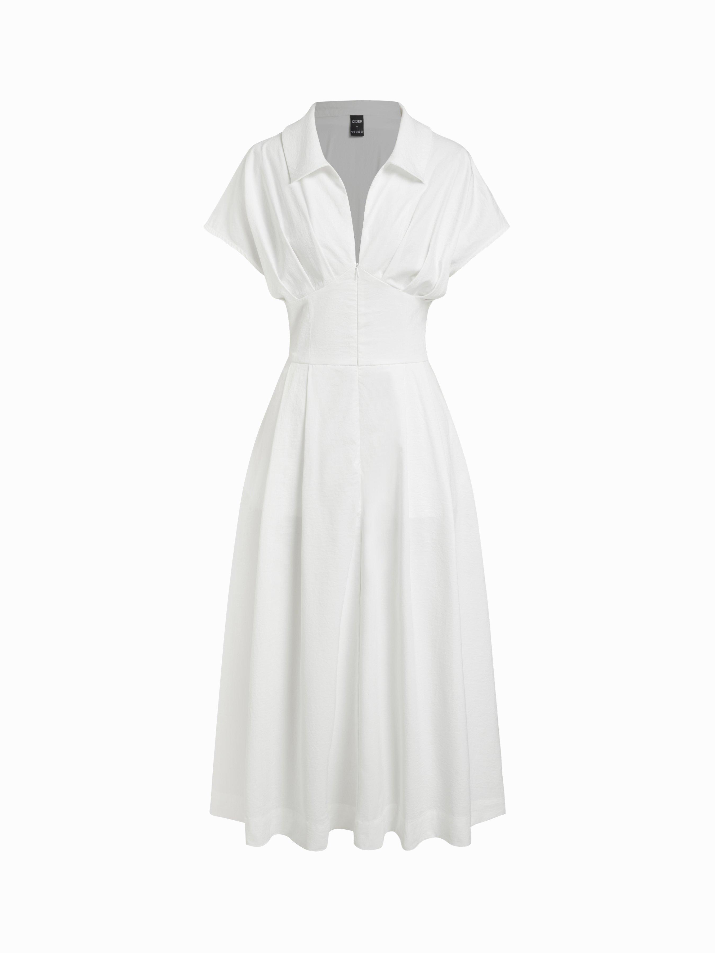 Short Sleeve Draped Pocket Flared Maxi Dress by CIDER
