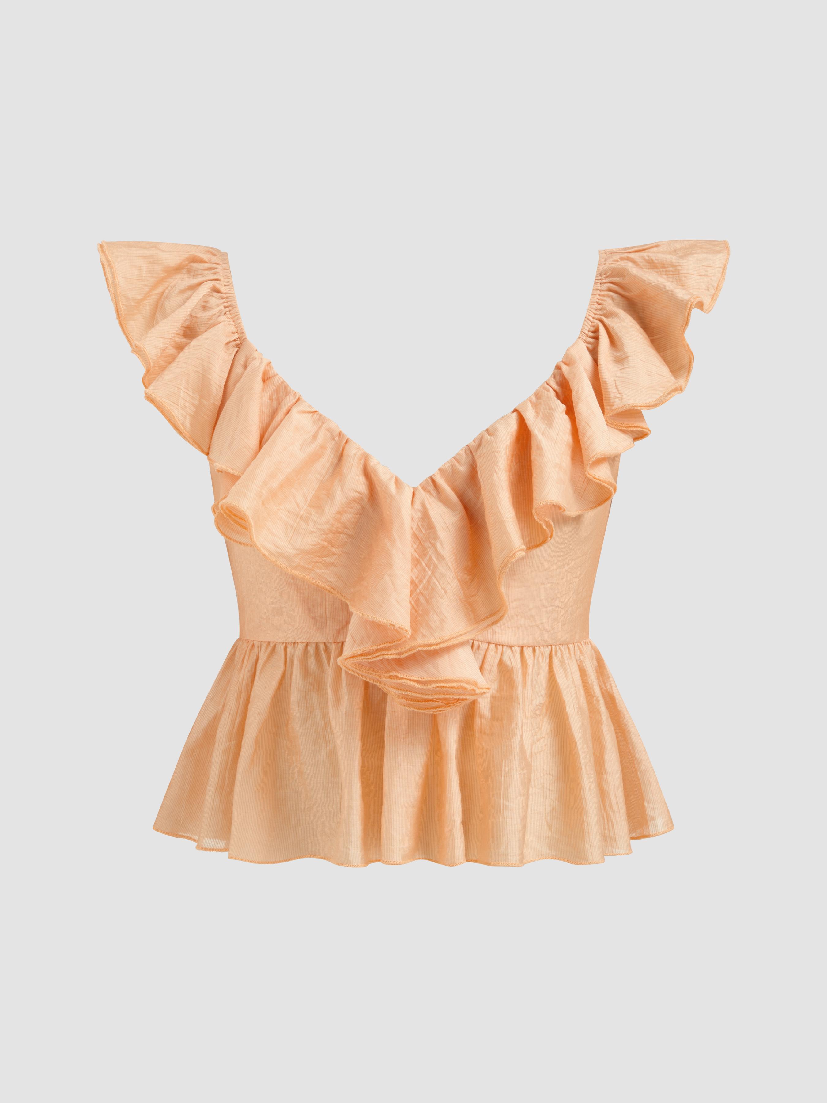 Silk-blend V-neck Ruffle Hem Top by CIDER