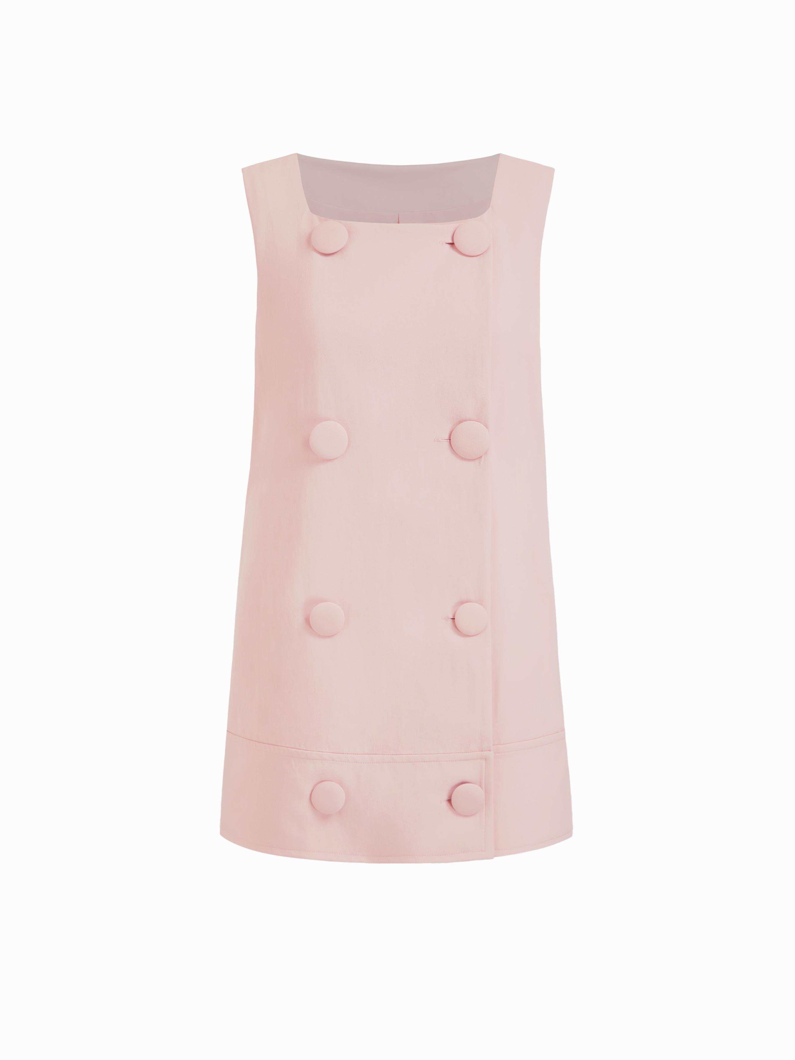 Sleeveless Square Neck Double Breasted Straight Mini Dress by CIDER