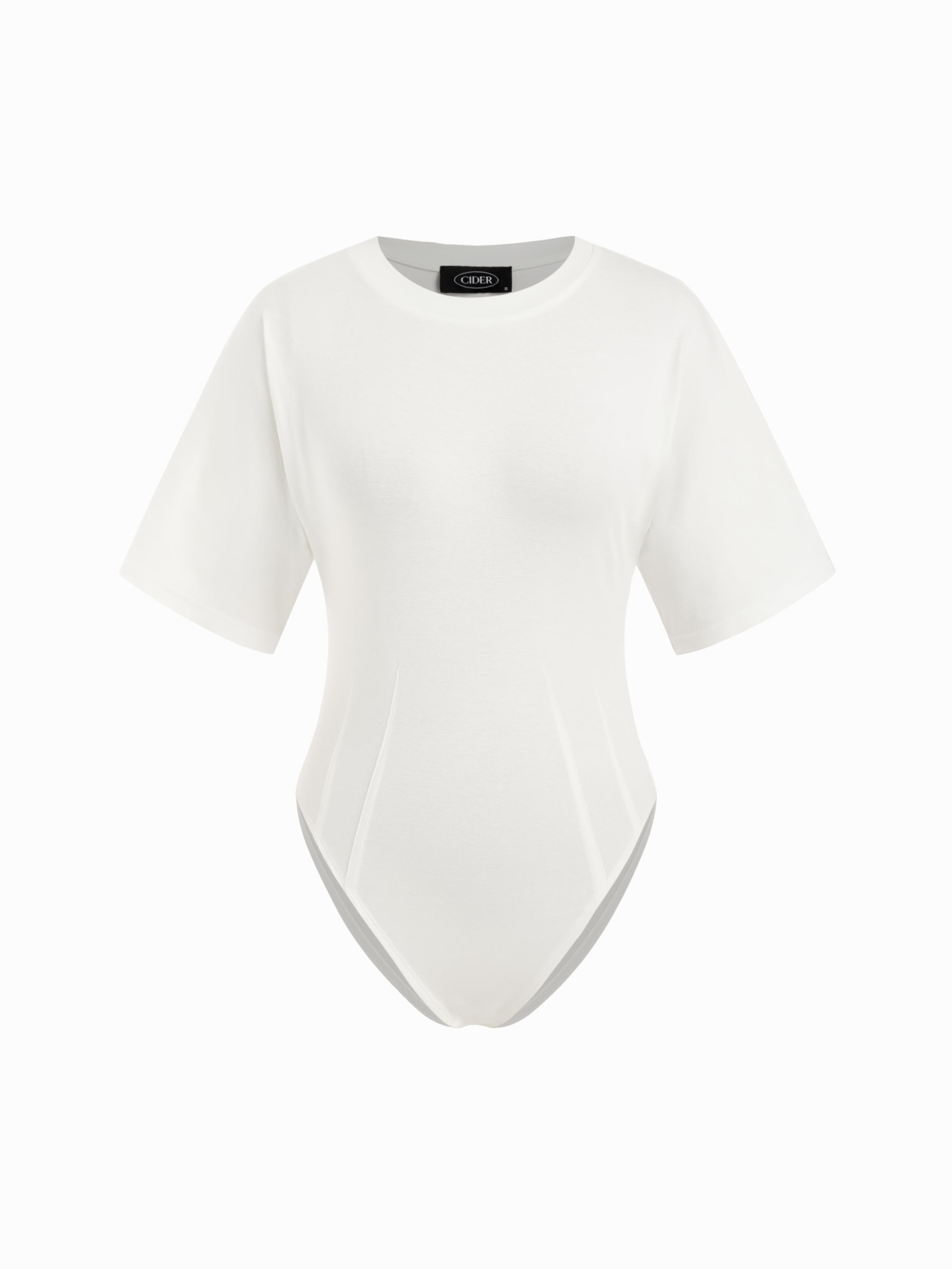 Slim Fit Round Neck Short Sleeve Bodysuit by CIDER
